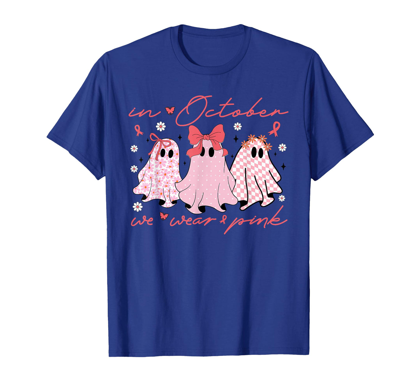 in October We Wear Pink Coquette Ghost Bow Breast Cancer T-Shirt