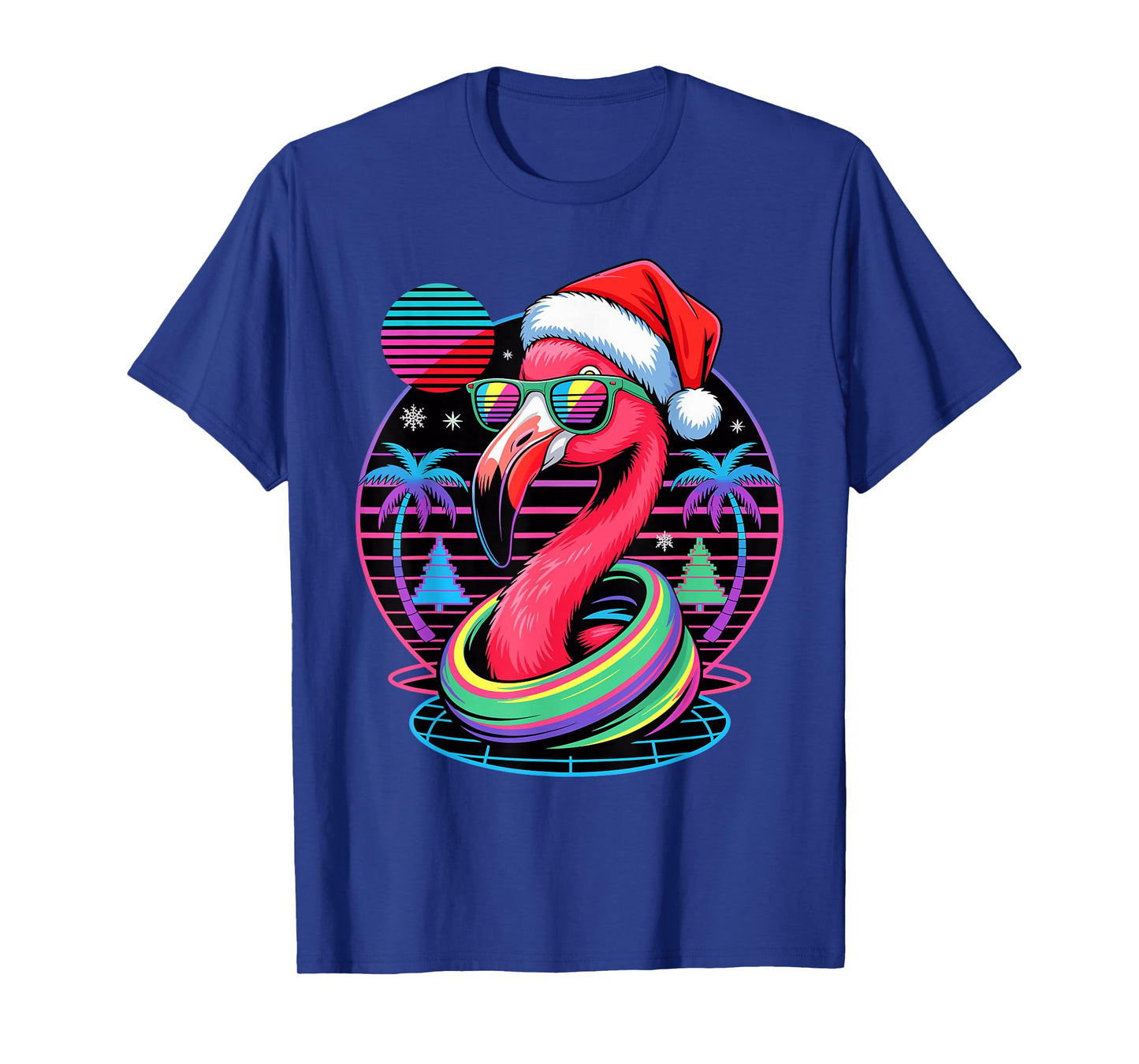 Christmas Synthwave Flamingo Sunglasses Flamingos T-Shirt