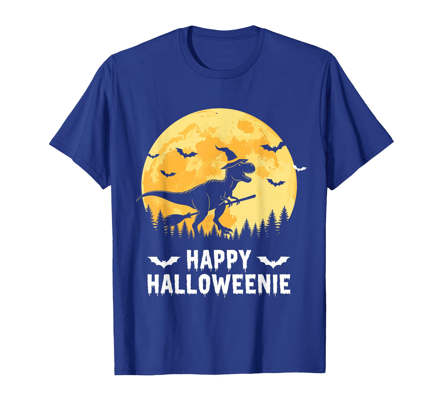 Happy Halloweenie Funny Dinosaur T Rex Flying Witch T-Shirt