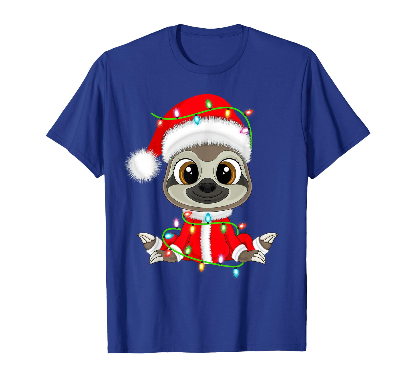 Funny Sloth Christmas Lights Santa Costume Cute Animal Xmas T-Shirt