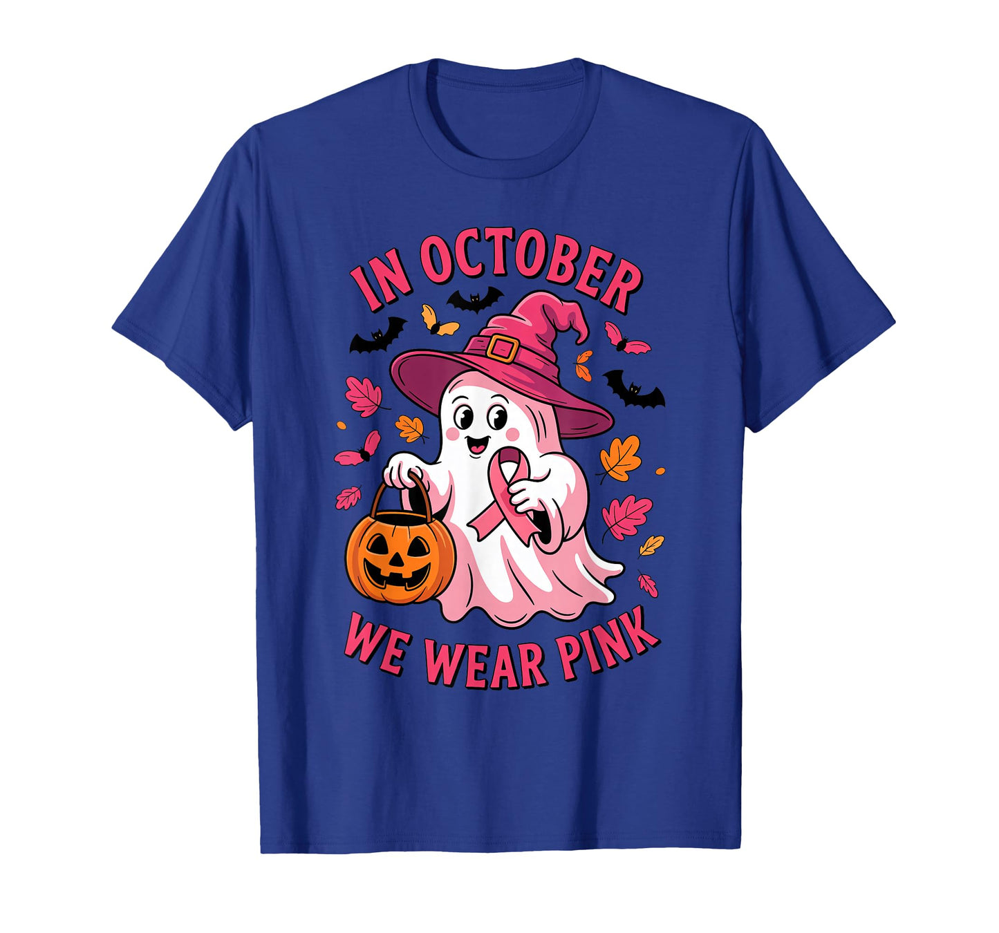 Funny Ghost Halloween in October We Wear Pink Breast Cancer T-Shirt