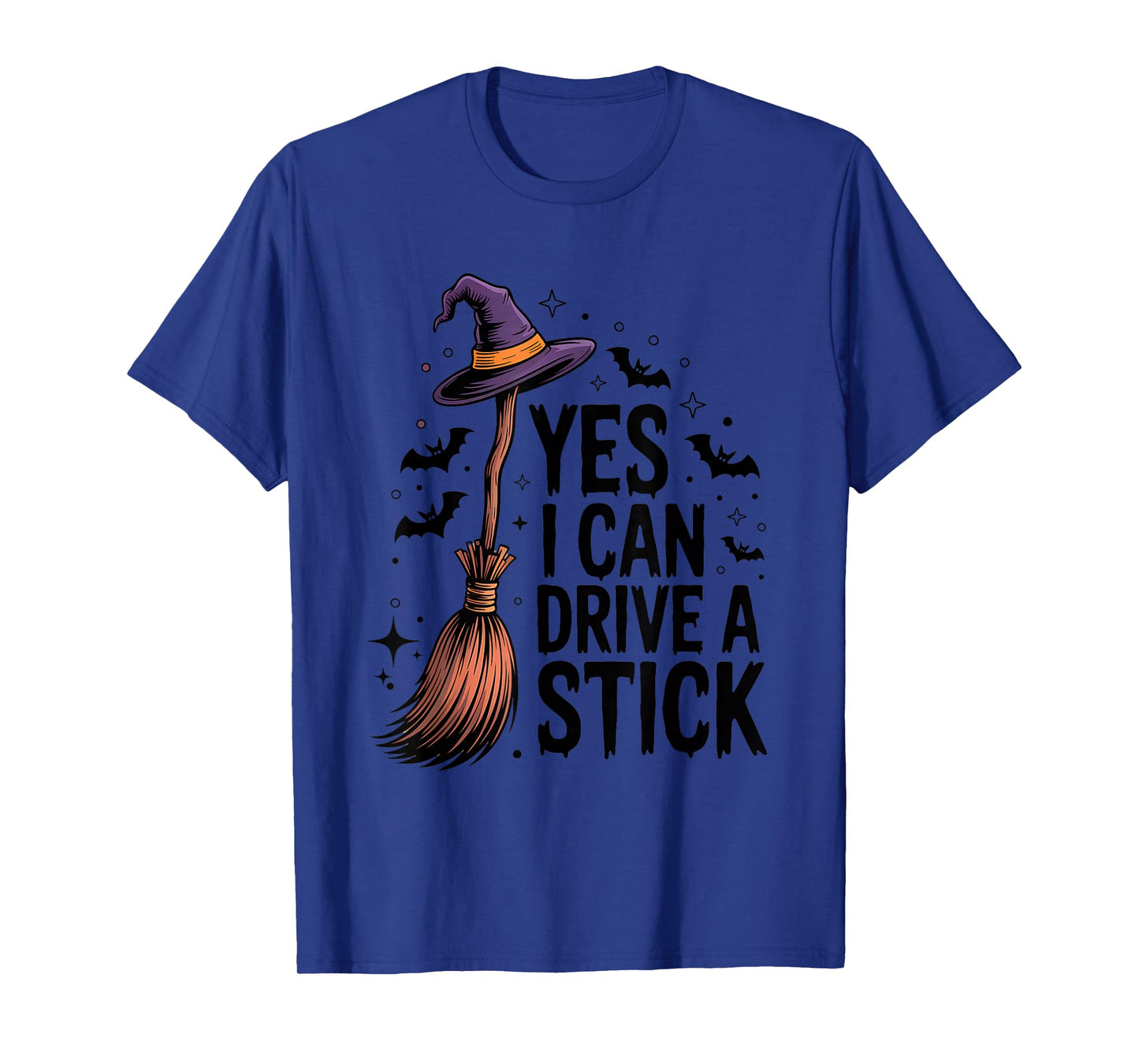 Women Yes I Can Drive a Stick Funny Halloween Witch Broom T-Shirt