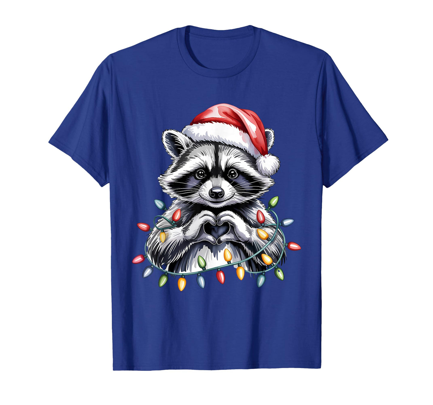 Raccoon Heart Santa Hat Christmas T-Shirt