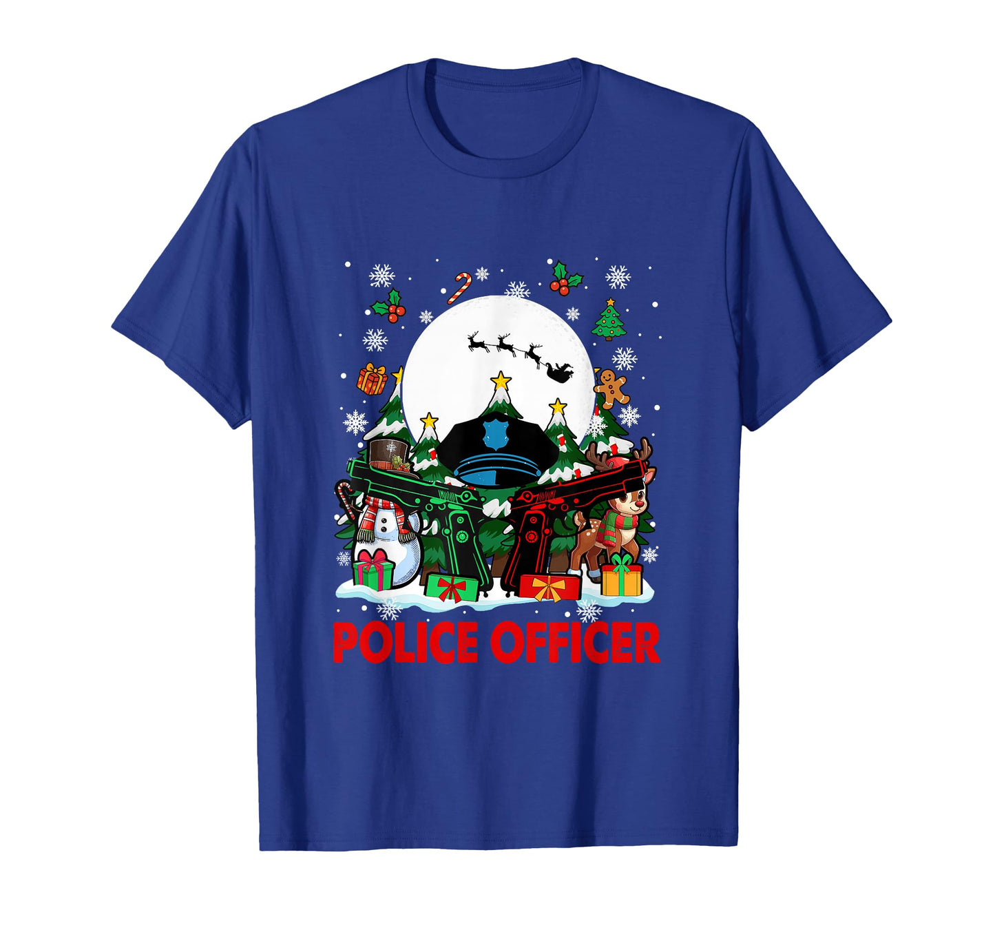 Police Officer Job Tools Santa Snowmen Reindeer Christmas T-Shirt
