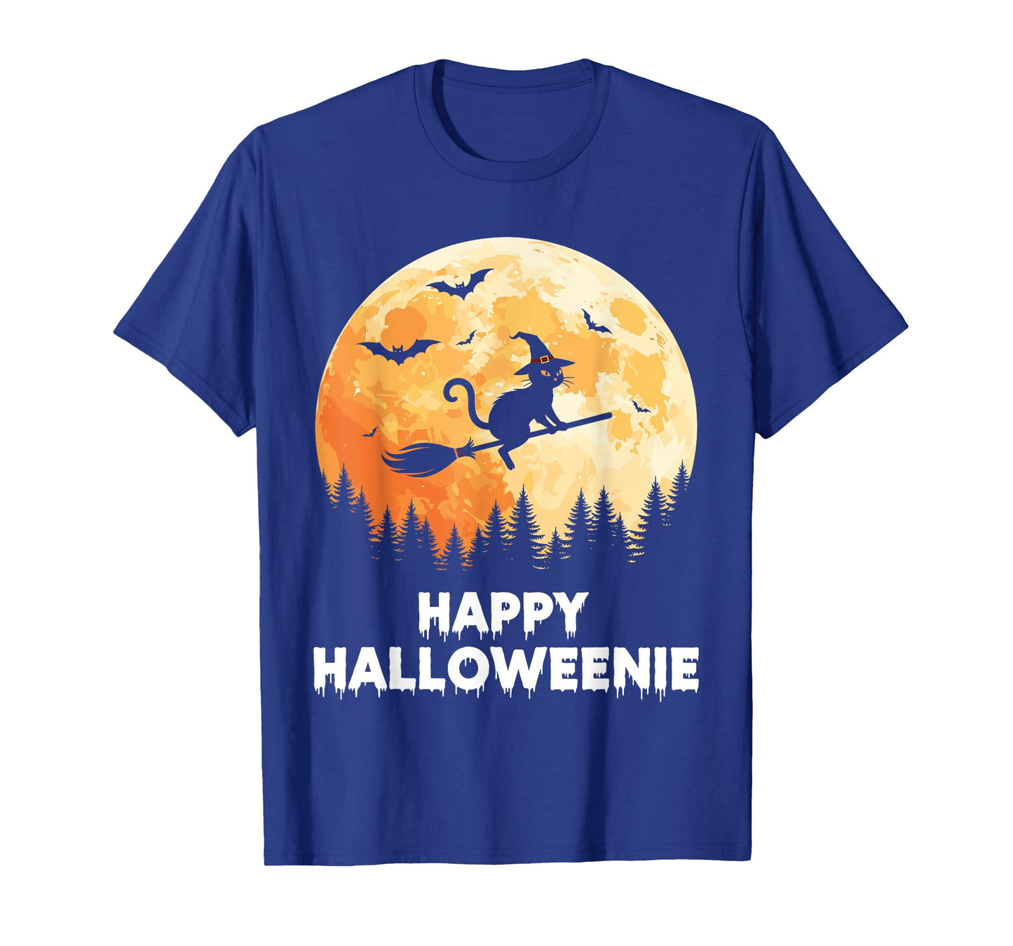 Happy Halloweenie Funny Halloween Cat Flying Witch T-Shirt