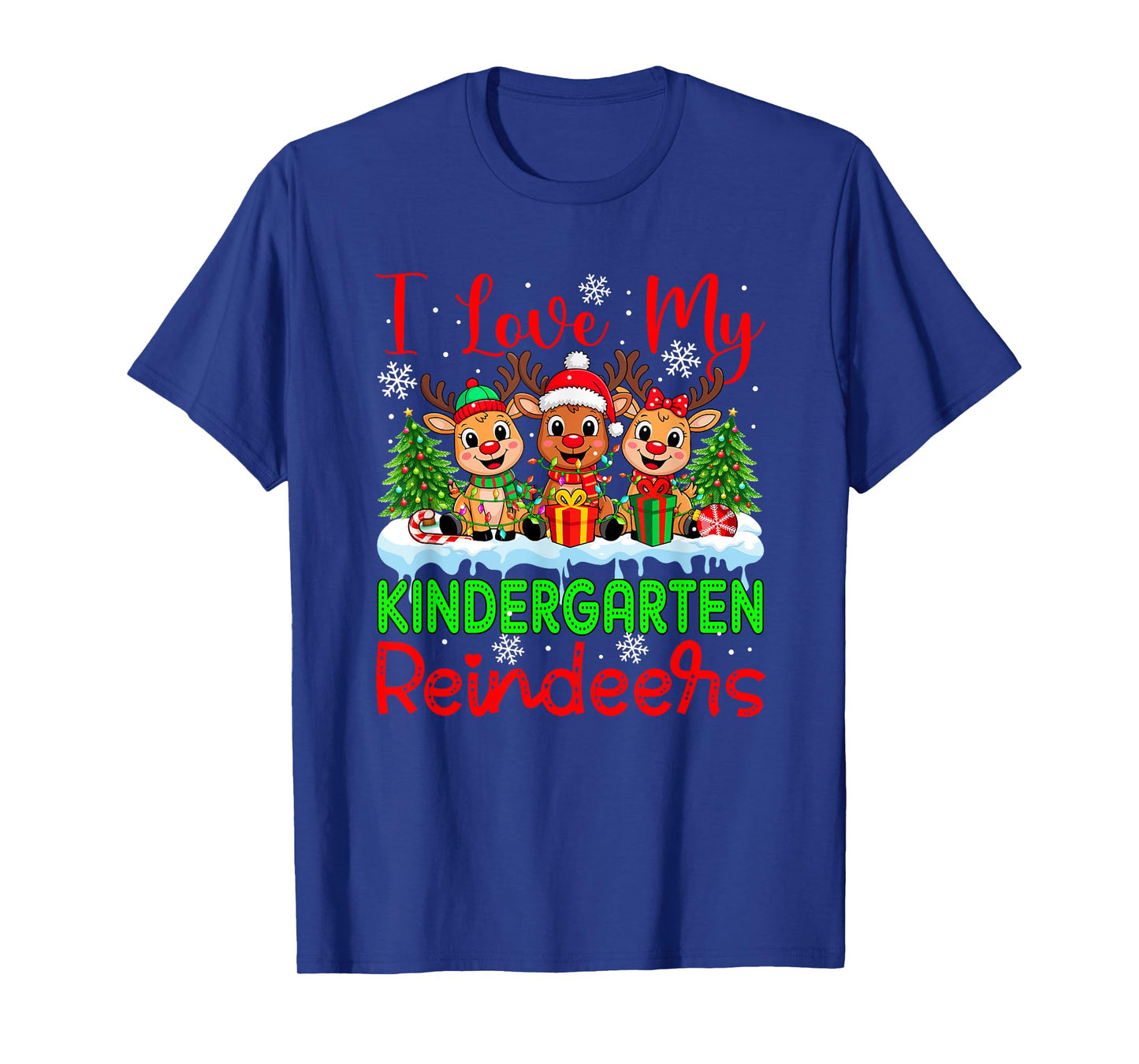 I Love My Kindergarten Reindeers Christmas Teacher Students T-Shirt