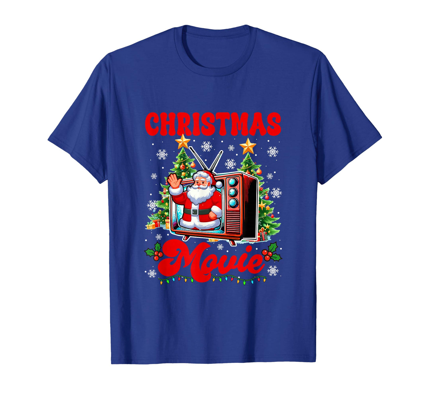 Christmas Movie Santa On Television Colorful Xmas Tree Lover T-Shirt