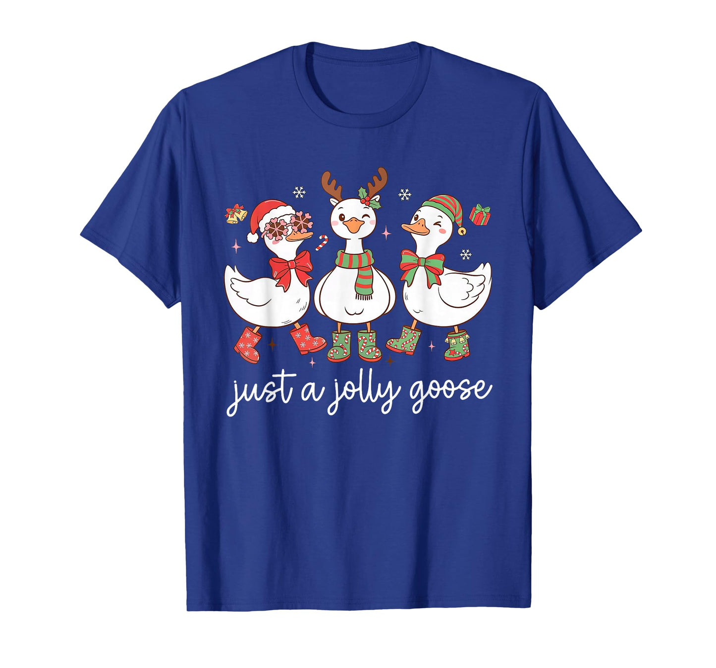 Cute Just A Jolly Goose Silly Duck Santa Reindeer Christmas T-Shirt