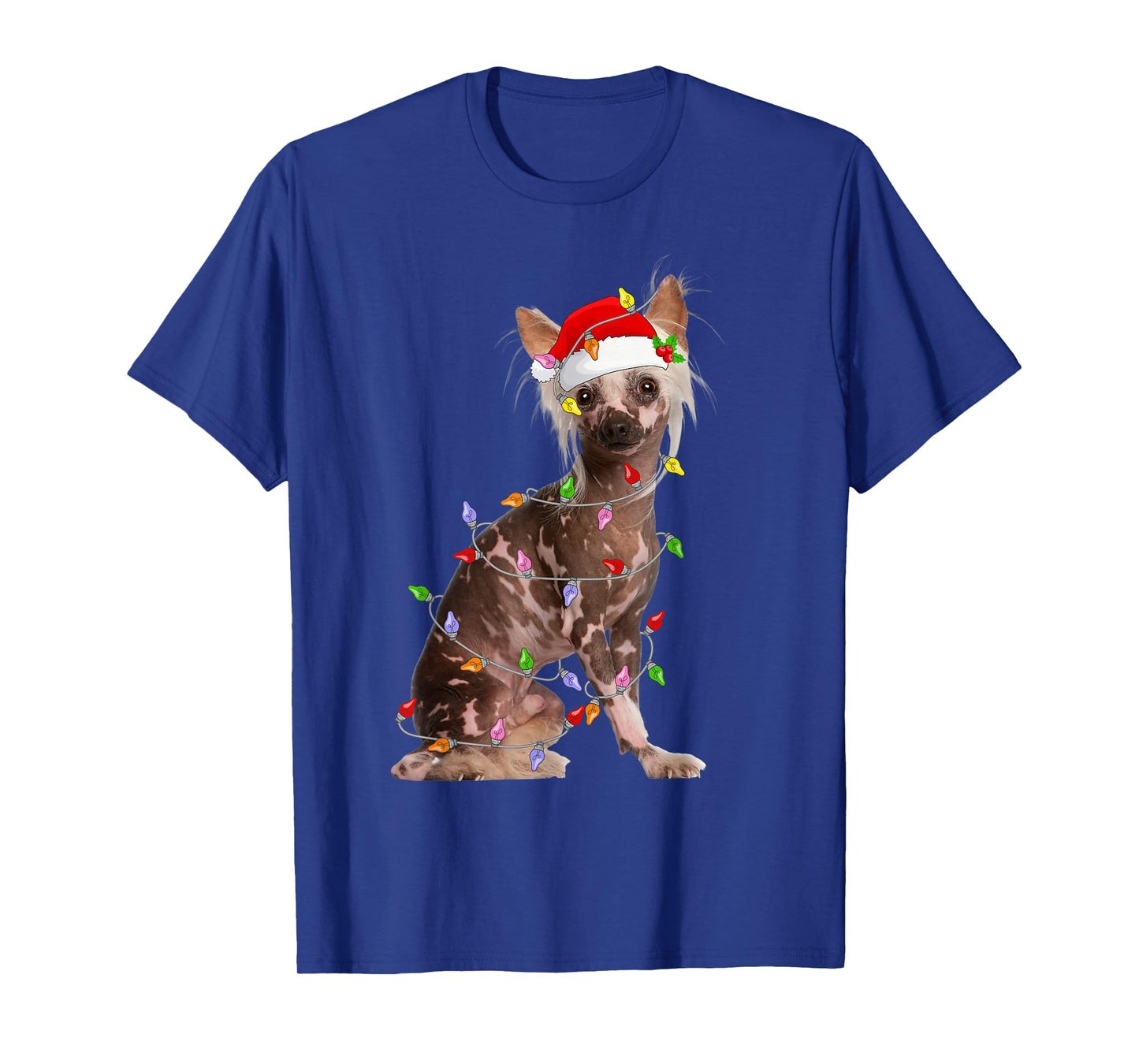 Chinese Crested Christmas Lights Santa Funny Pet Dog Xmas T-Shirt