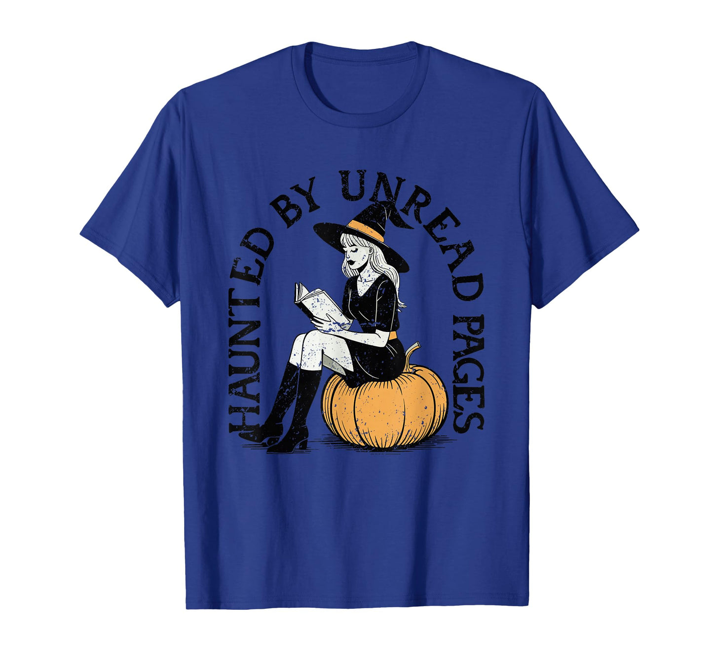 Haunted by Unread Pages Witch Reading On Pumpkin Halloween T-Shirt