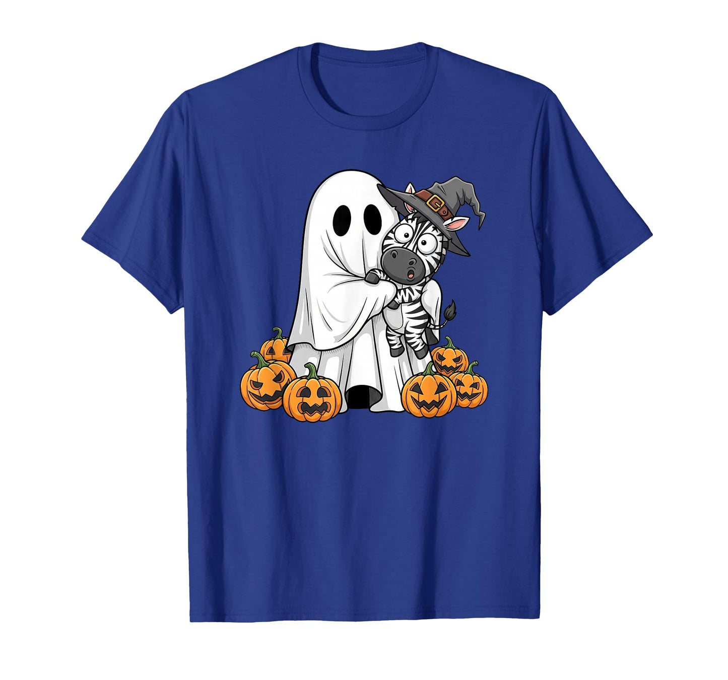 Funny Ghost Zebra Pumpkin Halloween Kids Mens Womens T-Shirt