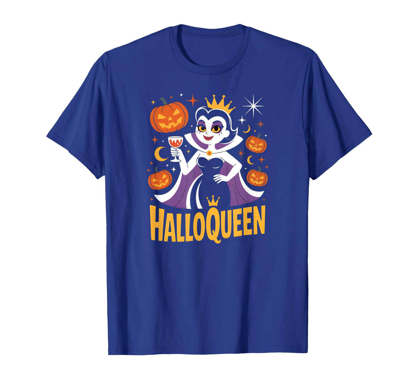 HalloQueen Retro Vampire Queen Halloween Pumpkins Bats Stars T-Shirt