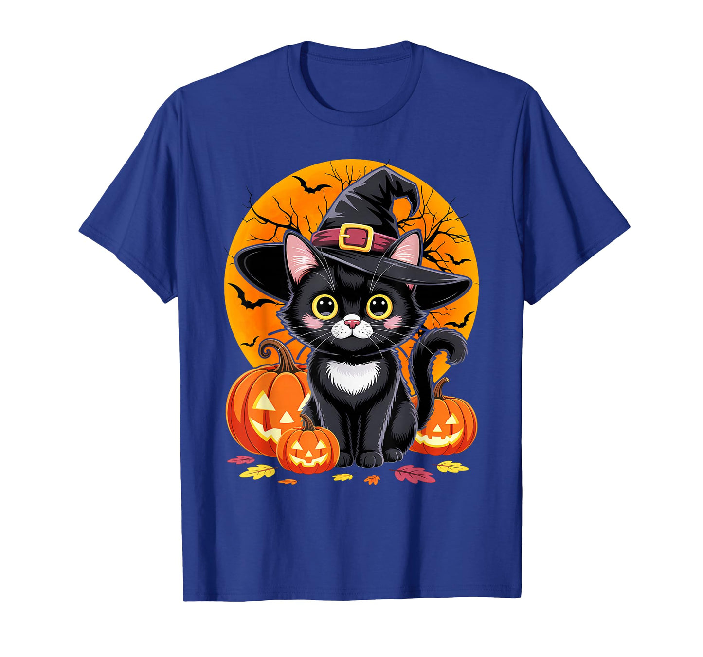 Black Cat Witch Pumpkin Halloween Costume Retro Fall Autumn T-Shirt