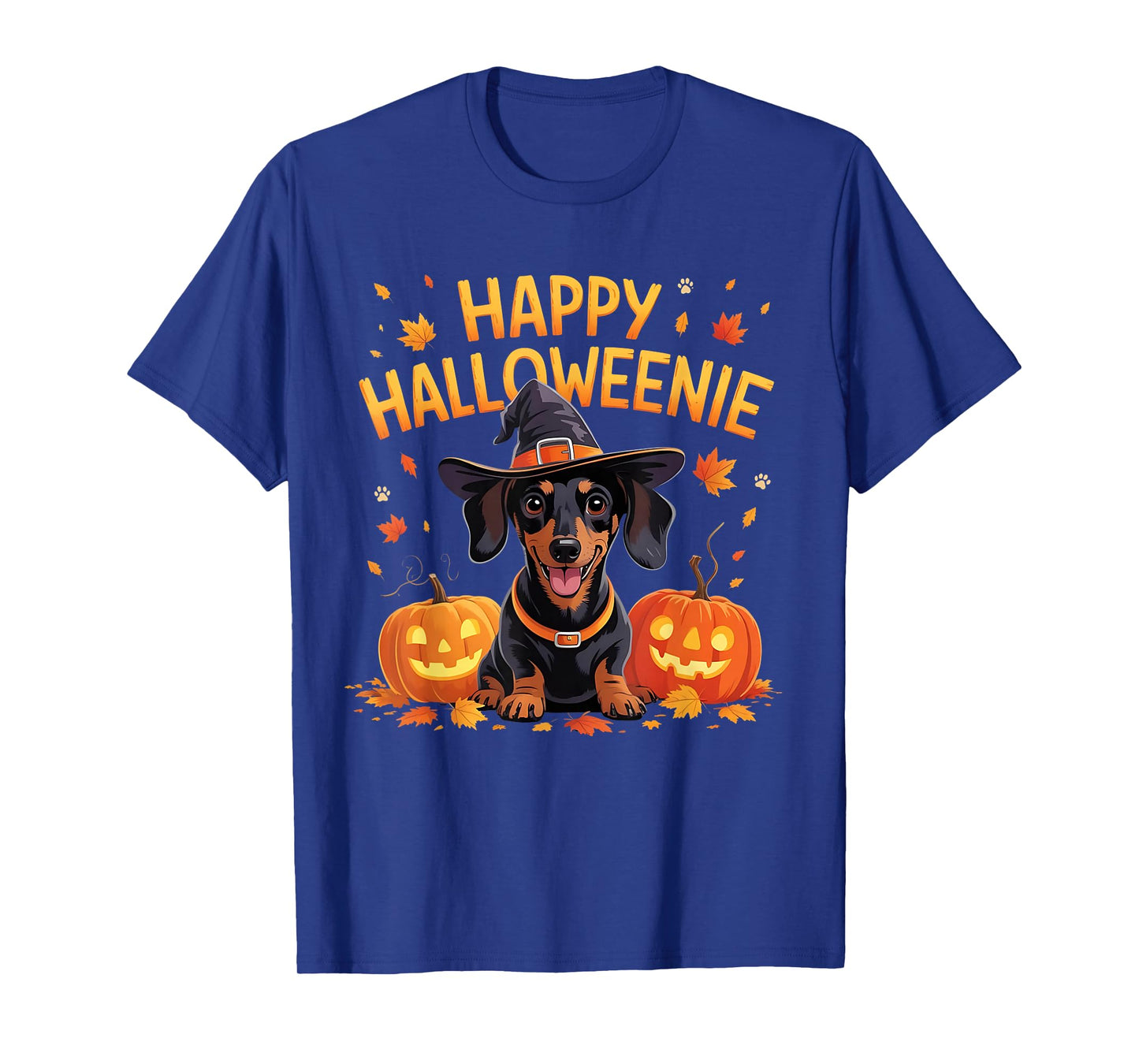 Dachshund Happy Halloweine and Pumpkins Fall Fun T-Shirt