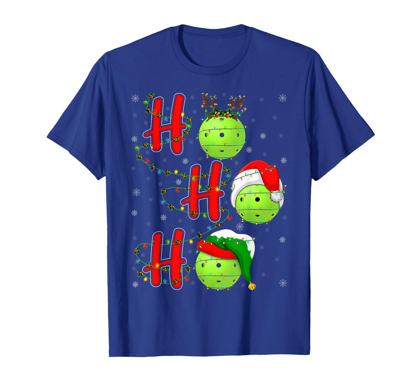 Ho Ho Ho Funny Santa Pickleball Christmas Lights T-Shirt