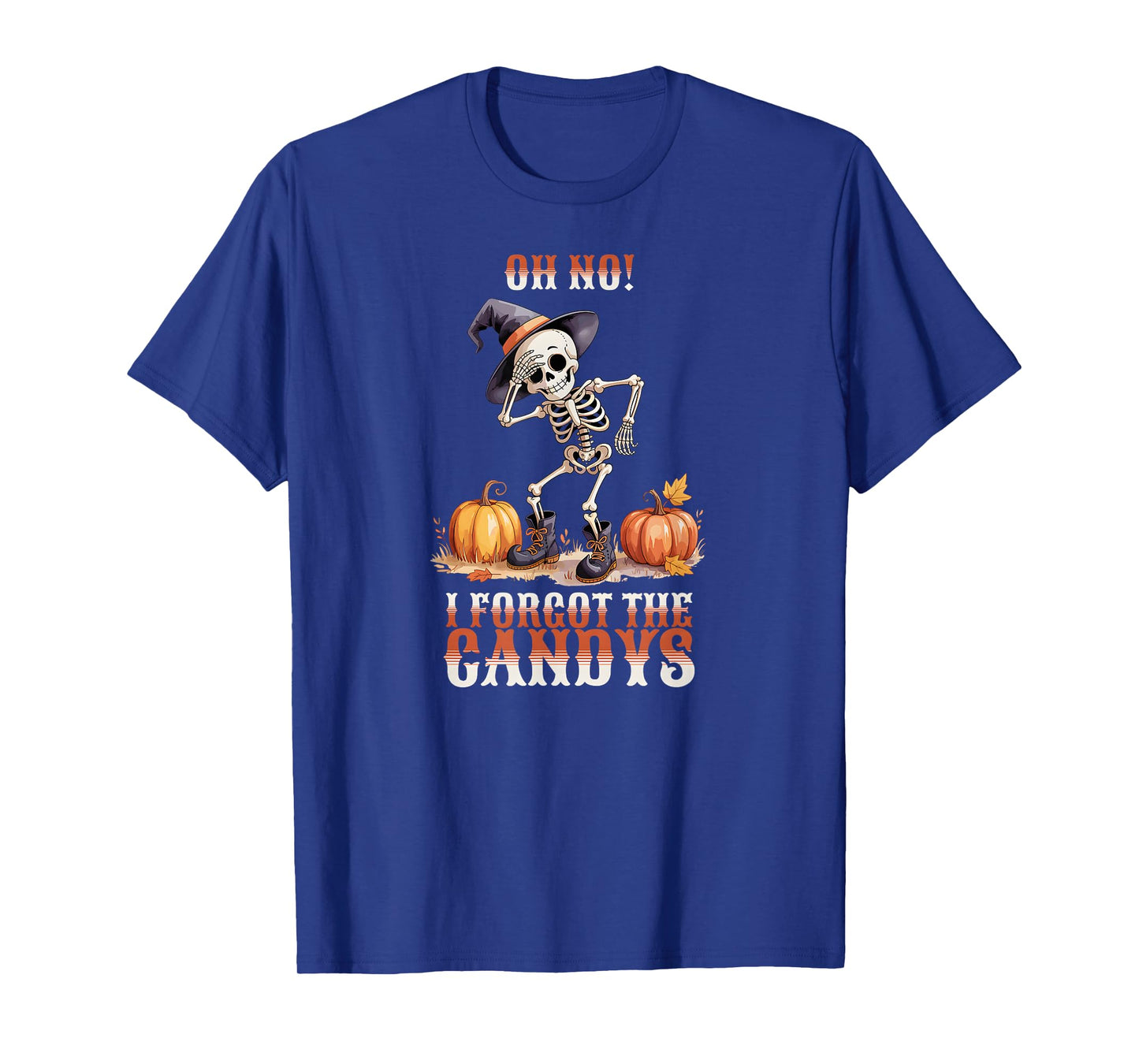 Halloween Skeleton with Witch Hat Pumpkin Watercolour Design Saying T-Shirt
