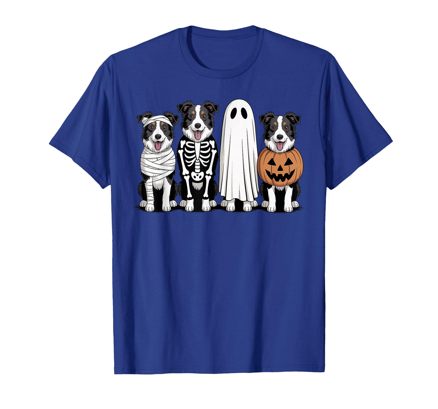 Spooky Ghost Border Collie Pumpkin Halloween Dog Skeleton T-Shirt