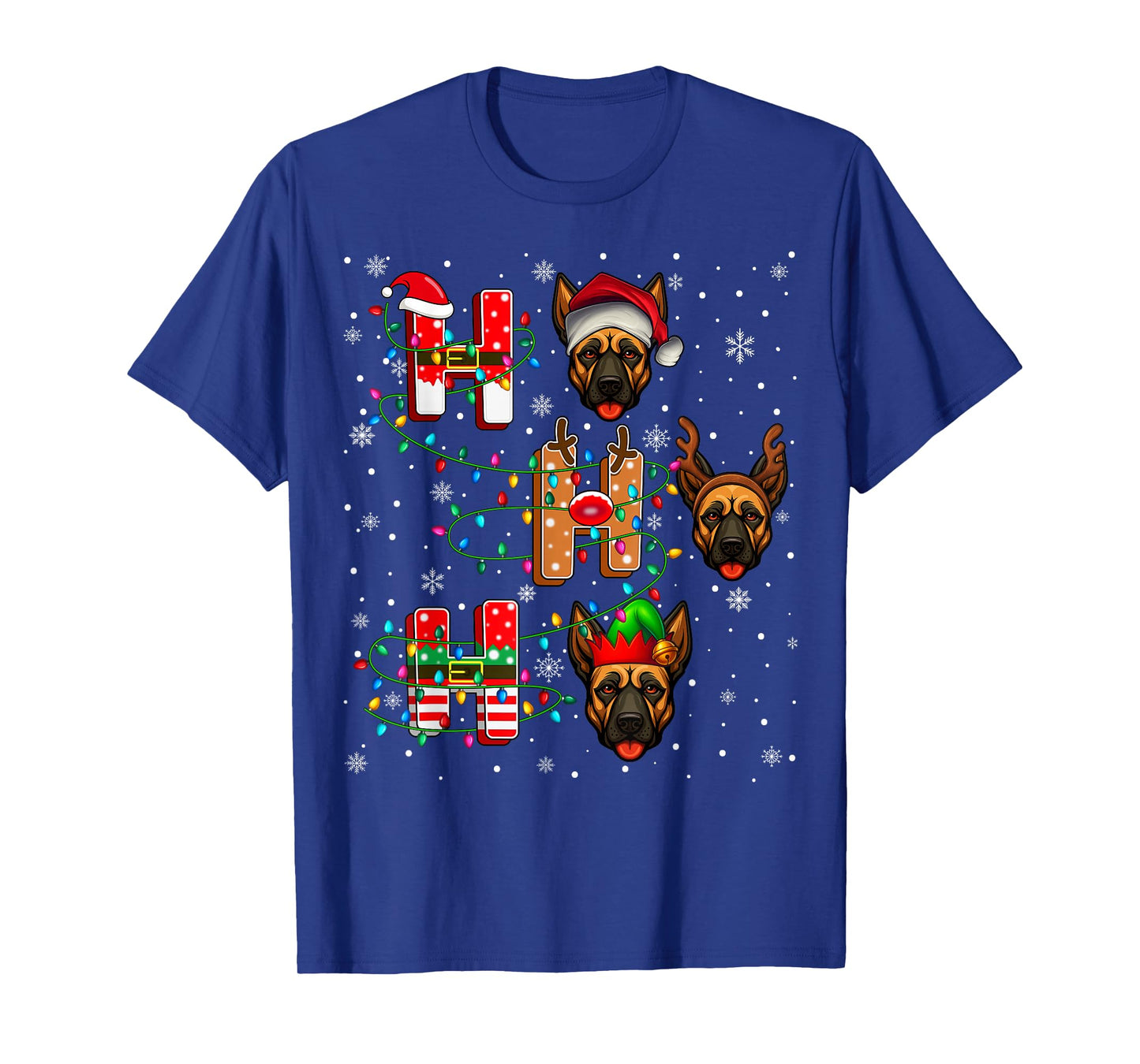 Ho Ho Ho Santa Reindeer Hat Elf Belgian Malinois Dog Xmas T-Shirt
