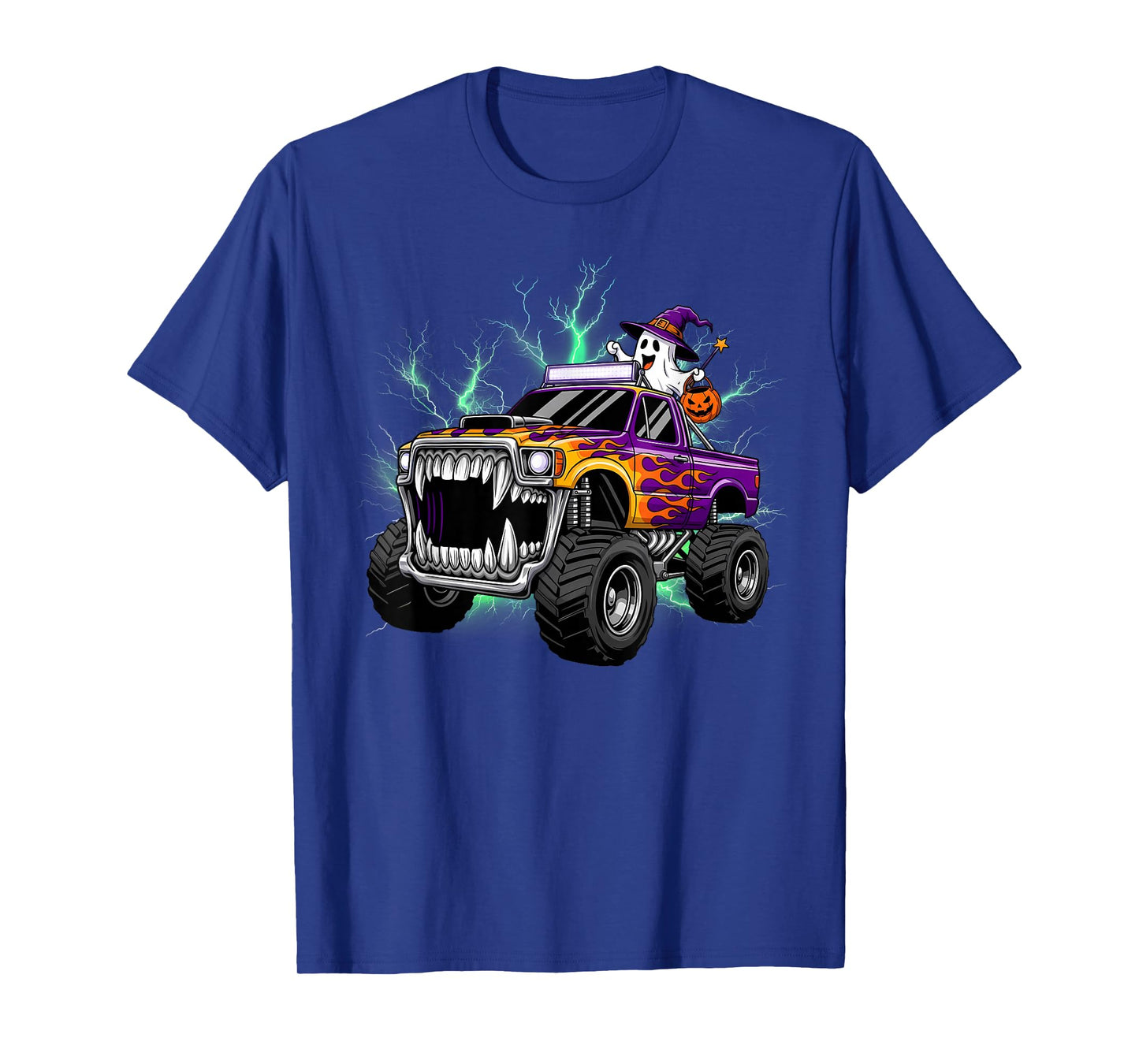 Halloween Monster Truck Funny Ghost Wearing Witch Hat T-Shirt