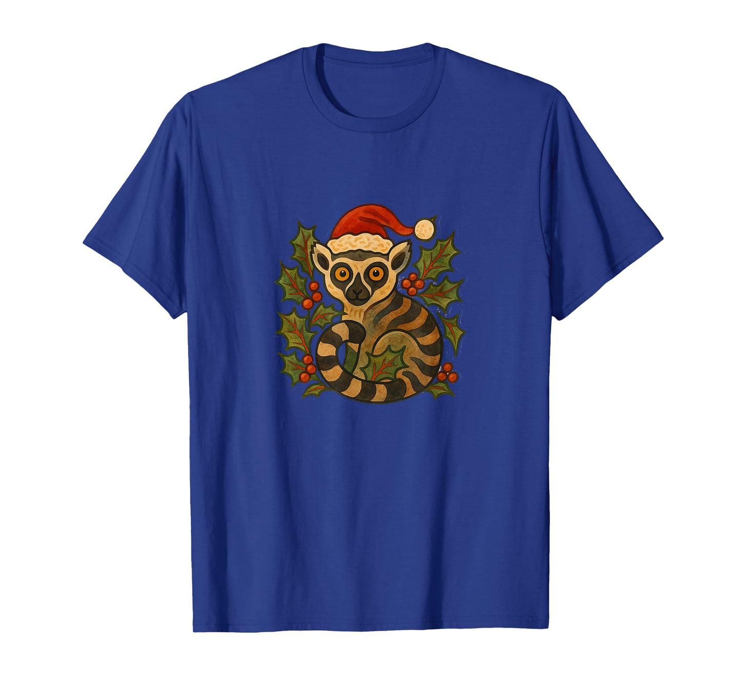 Christmas Lemur Wearing a Santa Hat Holiday Zoo Animal T-Shirt
