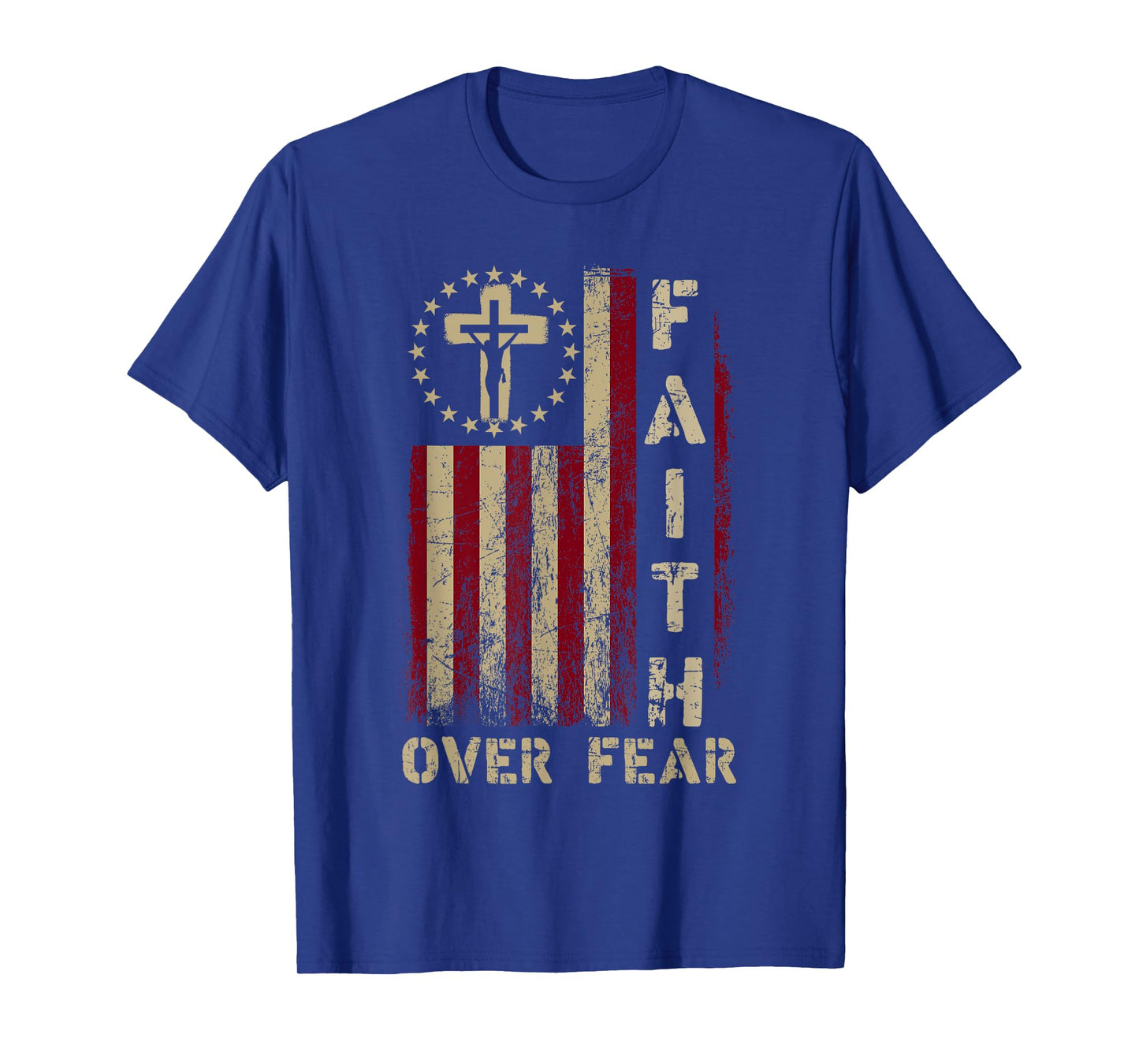 Faith Over Fears Cool Christian Cross USA Flag for Men Women T-Shirt