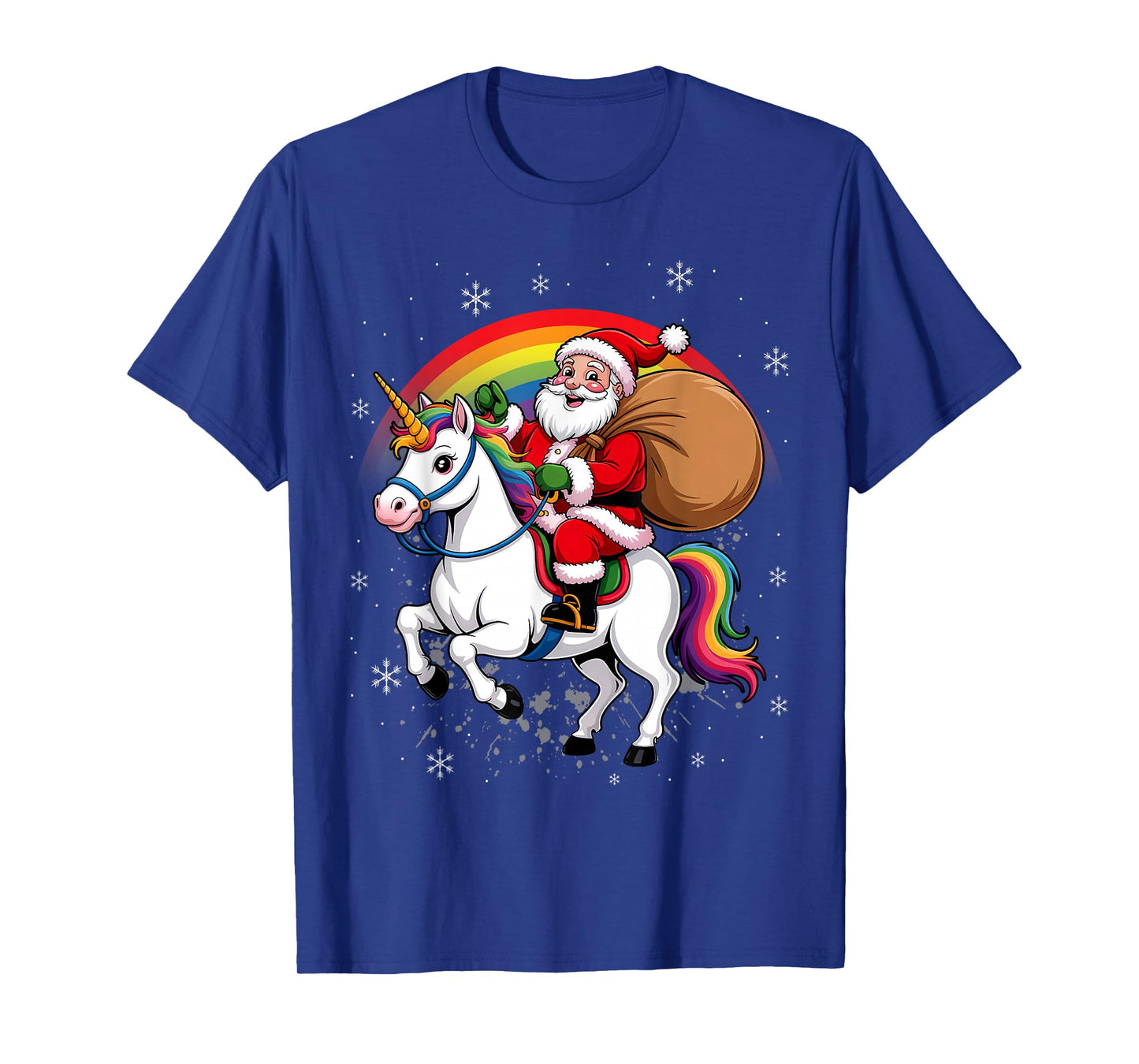 Santa Riding Unicorn & Rainbow Funny Cute Christmas T-Shirt