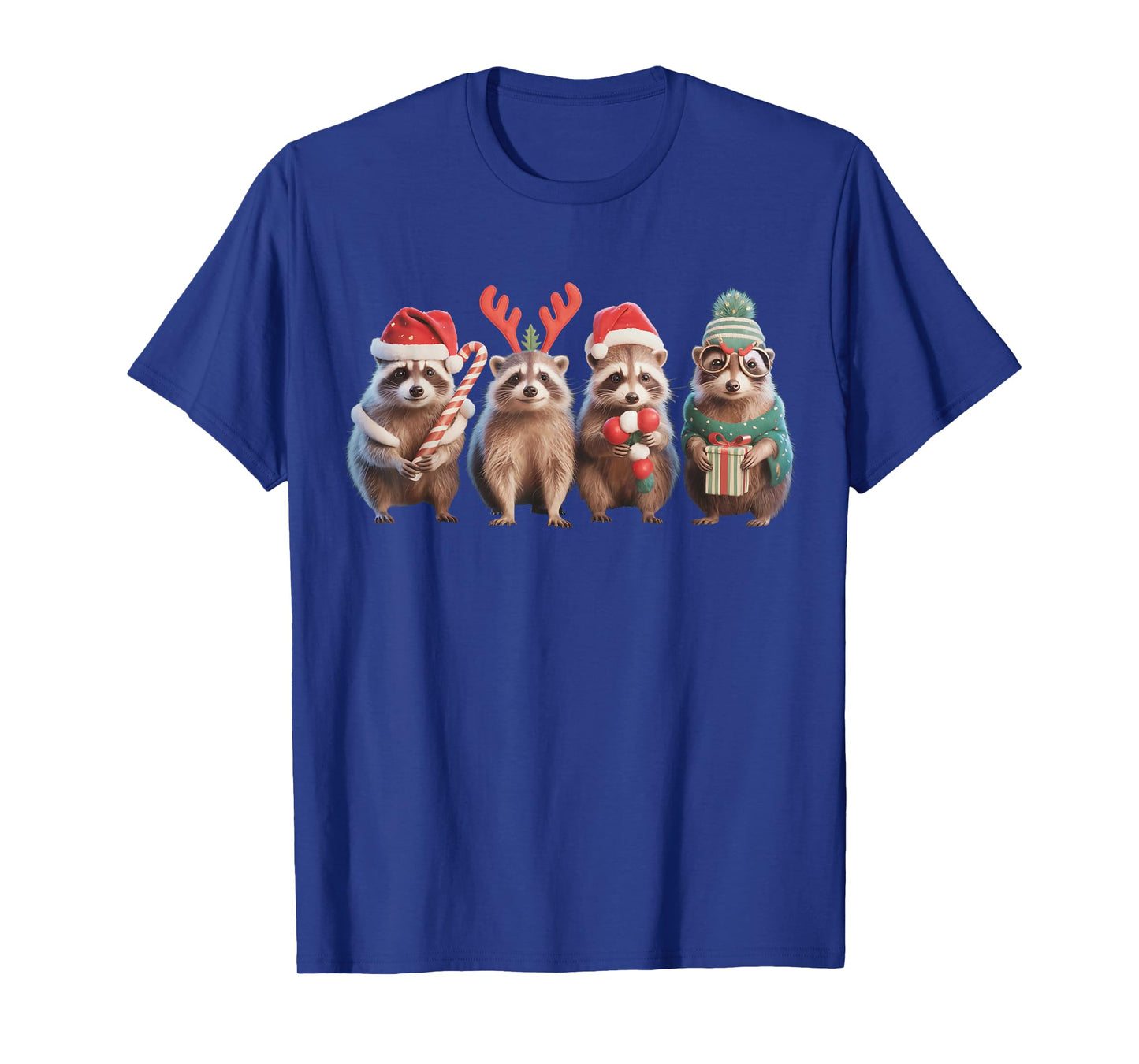 Santa Raccoon Christmas Lights Funny Raccoon Xmas Men Kids T-Shirt