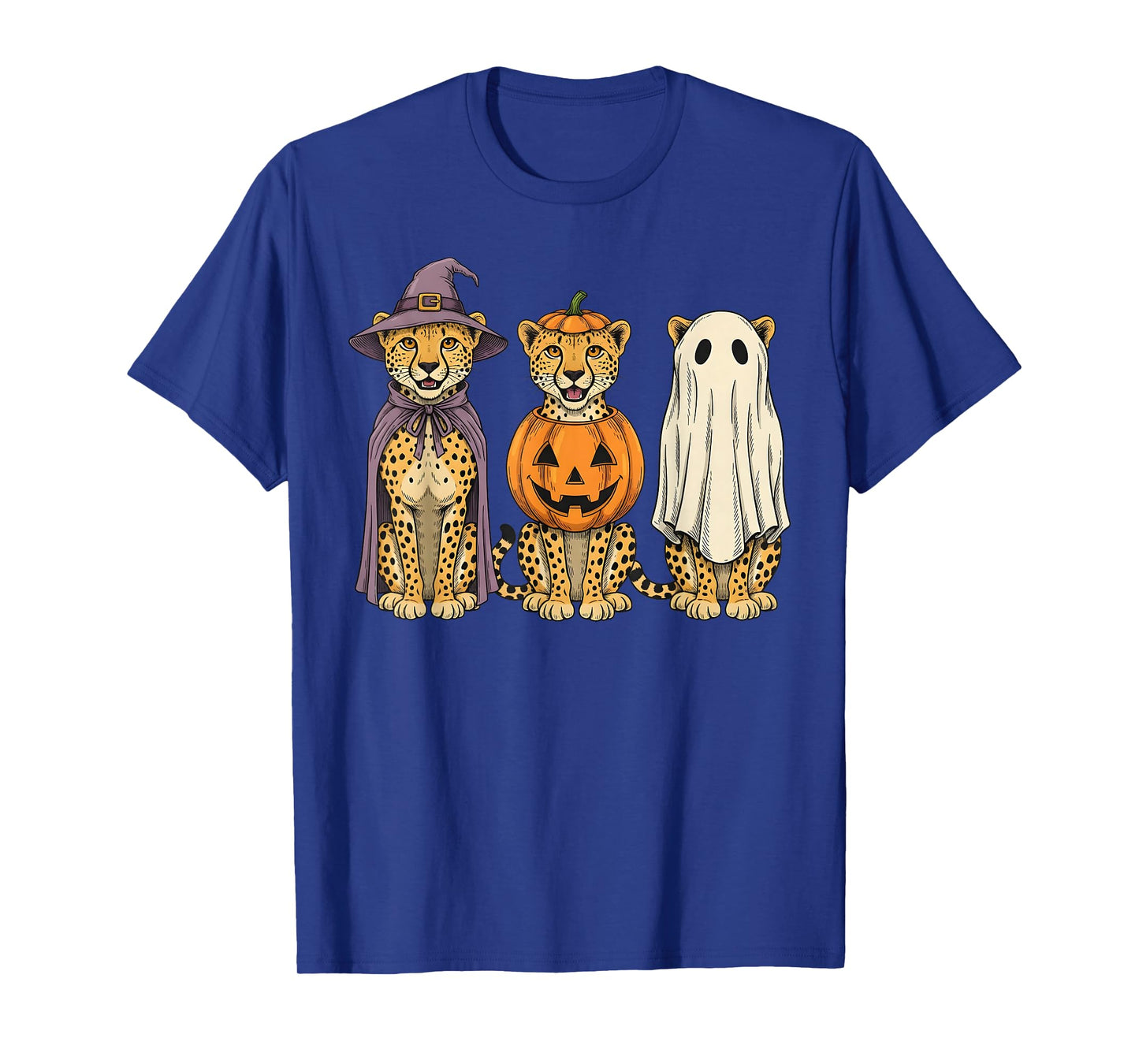 Spooky Ghost Cheetah Pumpkin Halloween Safari Animal T-Shirt