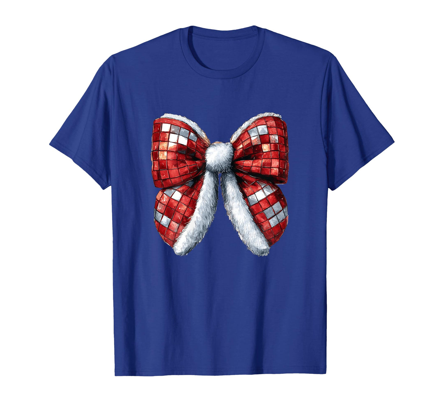 Womens Christmas Santa Disco Ball Coquette Bow Matching Girl Women T-Shirt