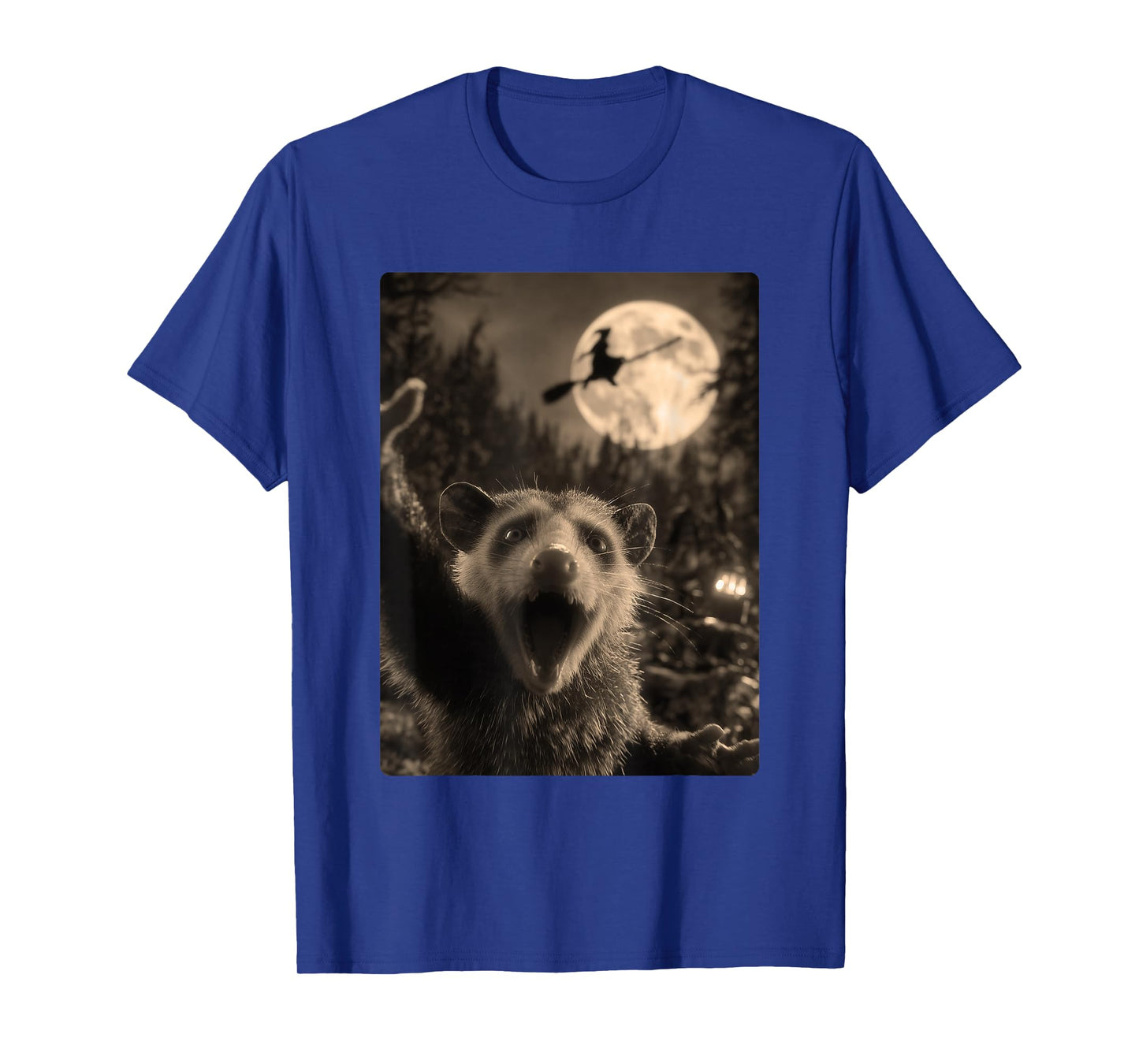 Funny Opossum Selfie Full Moon Flying Witch Forest Halloween T-Shirt