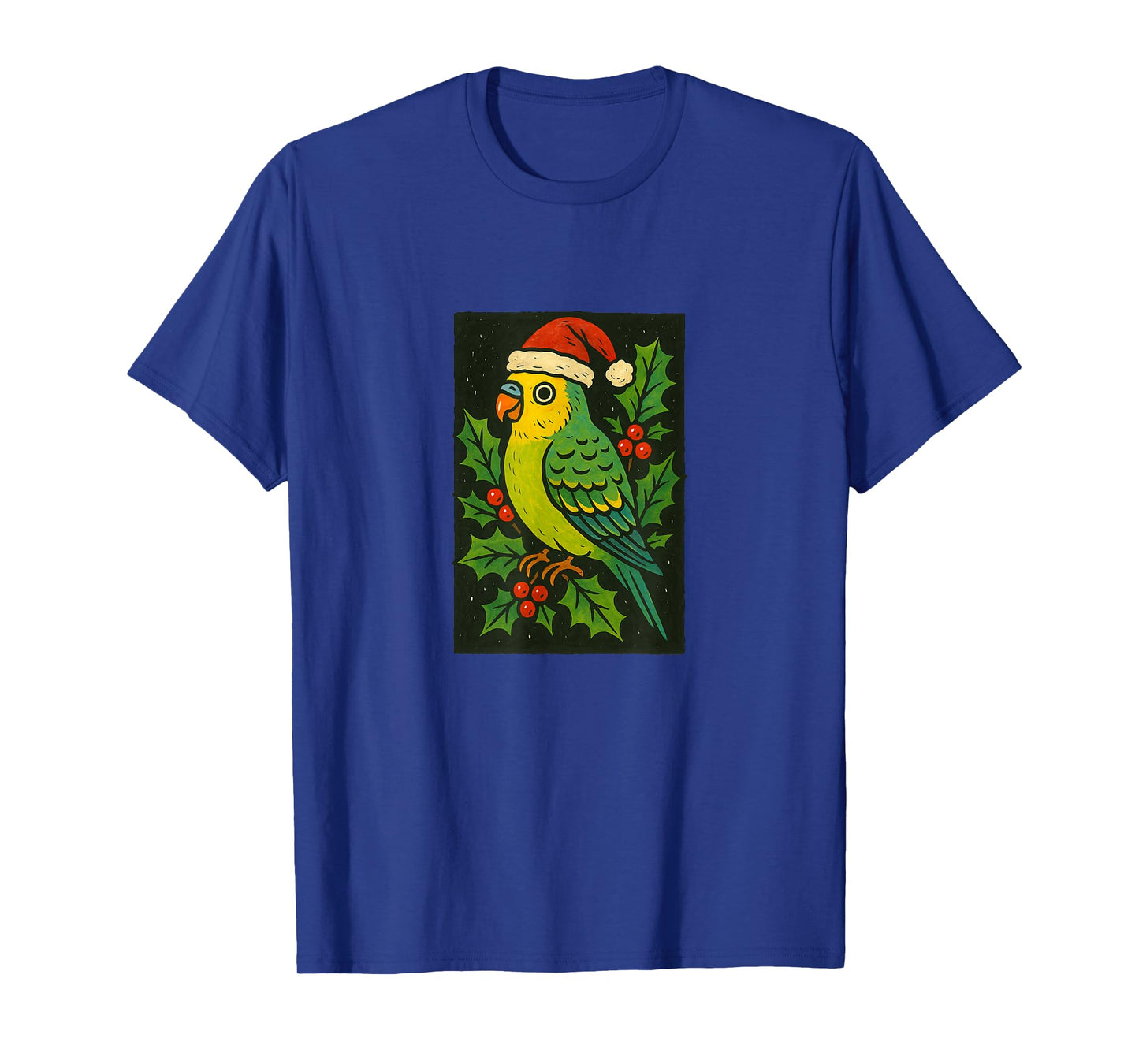 Parakeet in Santa Hat with Christmas Holly T-Shirt