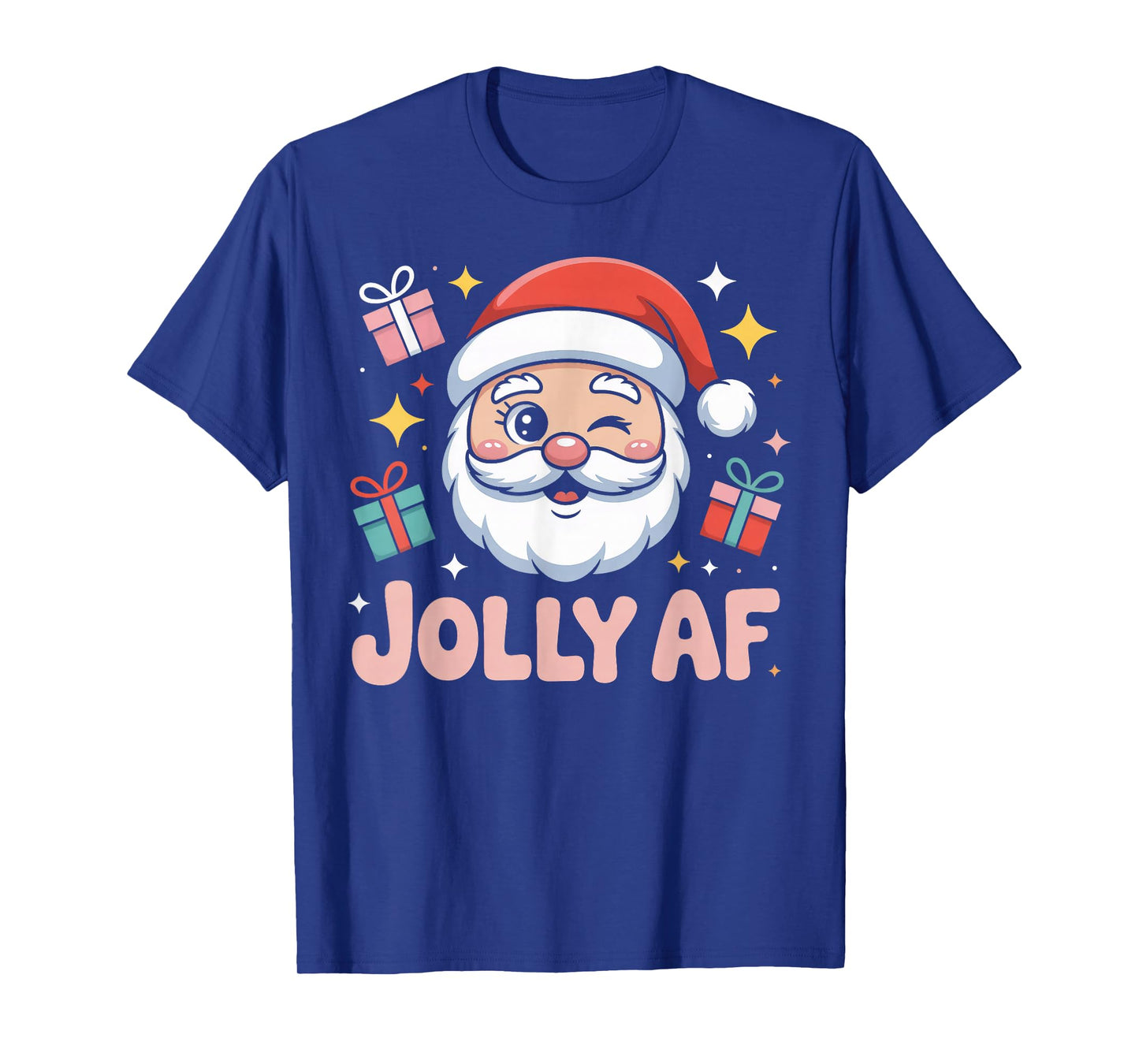 Jolly AF Santa Winking Holiday Snarky Christmas T-Shirt
