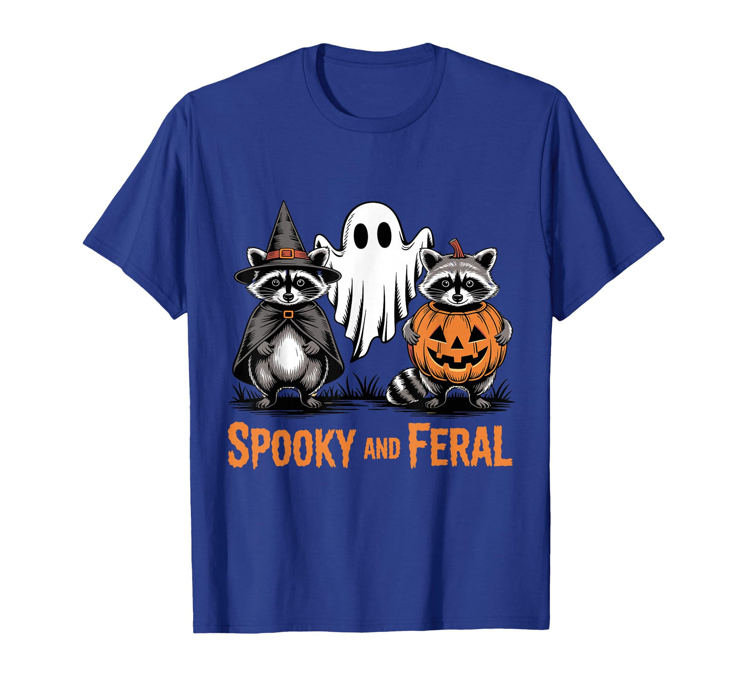 Spooky and Feral Raccoon Halloween Ghost Pumpkin T-Shirt