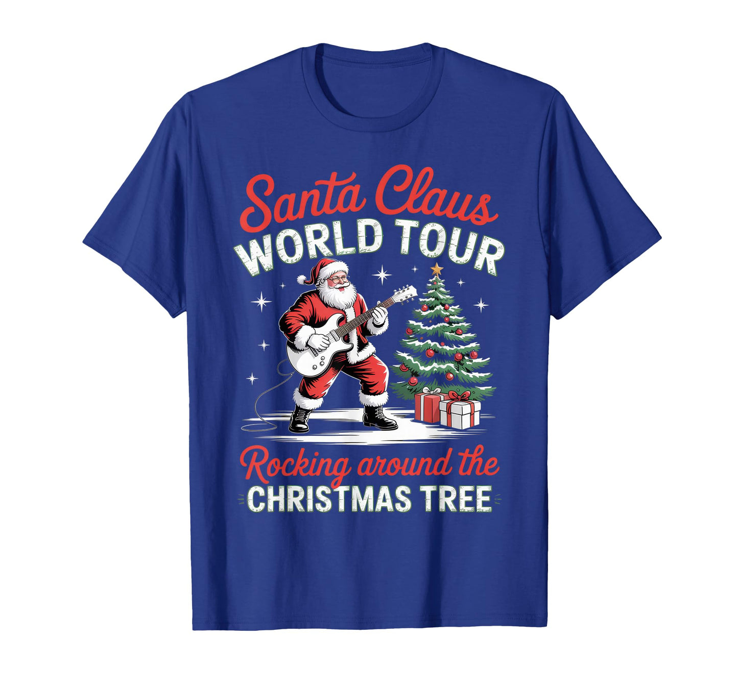 Santa Claus World Tour Rocking Christmas Fans Holiday Fun T-Shirt