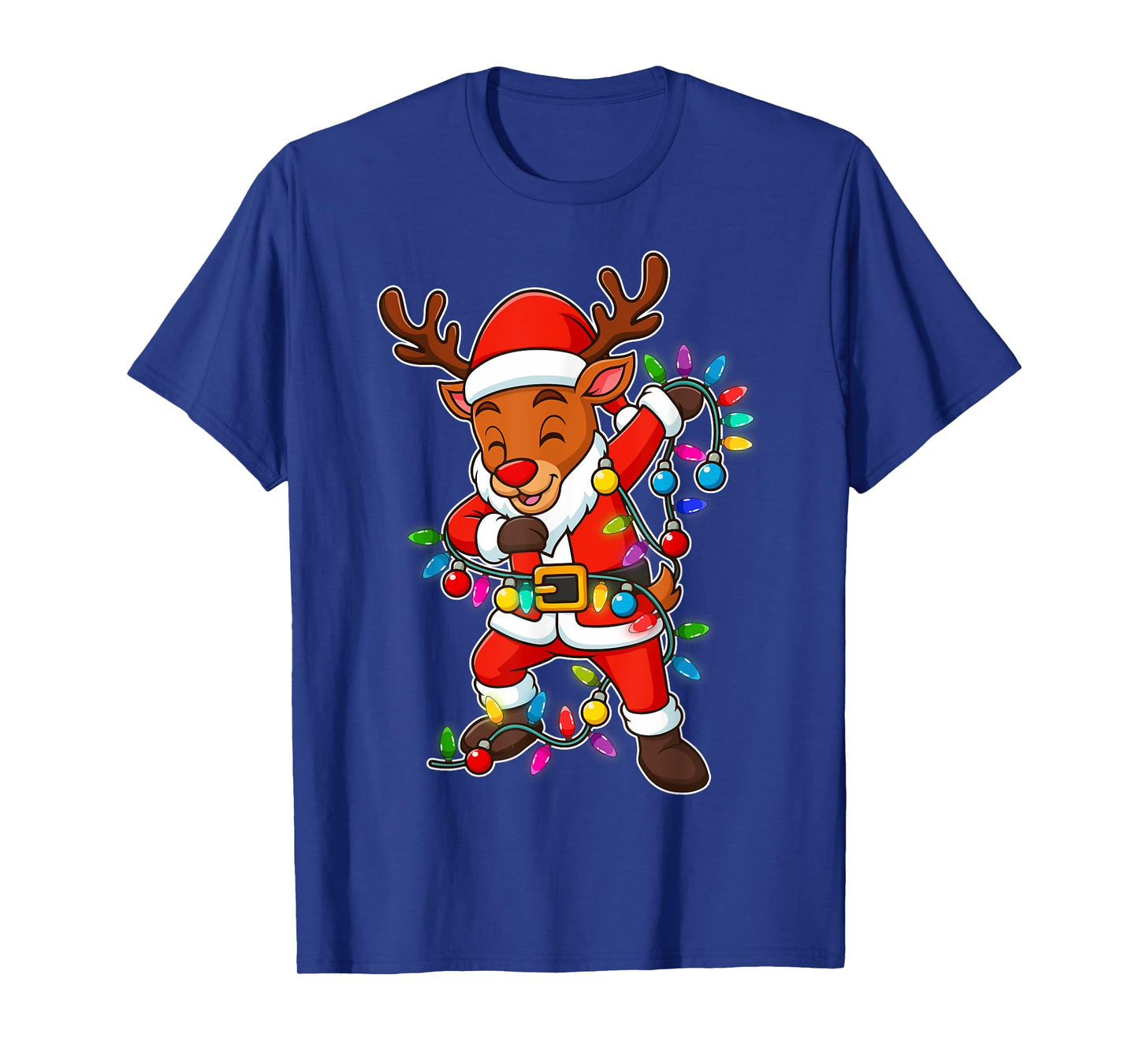 Christmas Reindeer Dabbing Lights Santa Xmas for Men Women T-Shirt