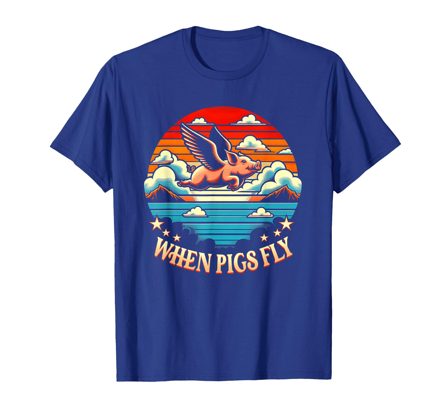 Vintage Sunset When Pig Fly 1600s Funny Saying Humorous T-Shirt