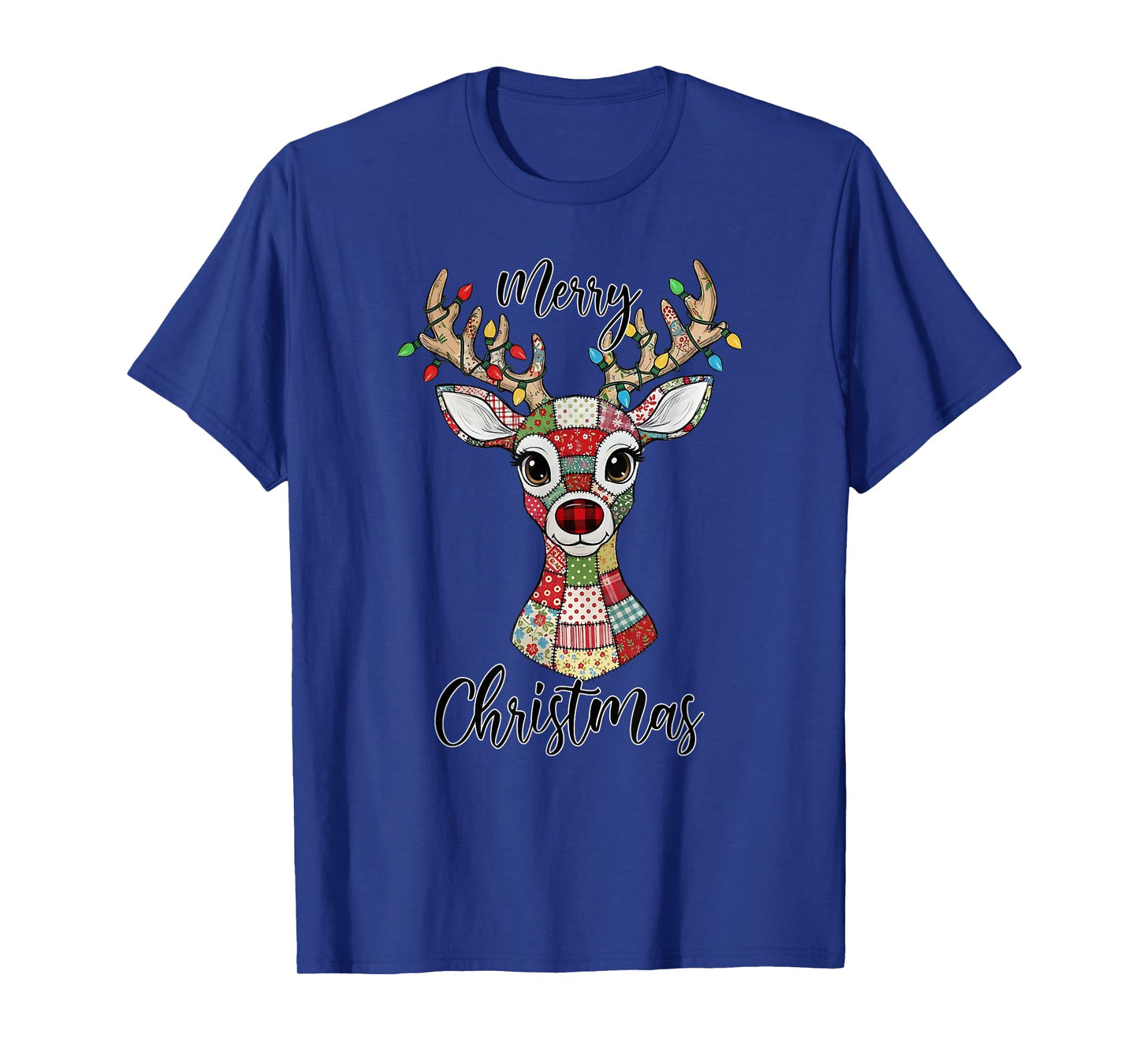 Merry Christmas Xmas Light Patchwork Deer Women Men Kids T-Shirt