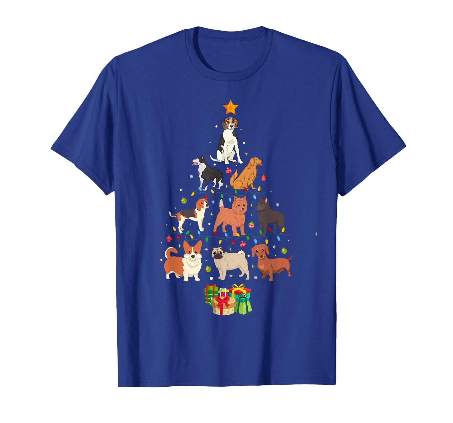 Dogs Christmas Tree Lights Funny Puppy Dog Lover Owner Xmas T-Shirt