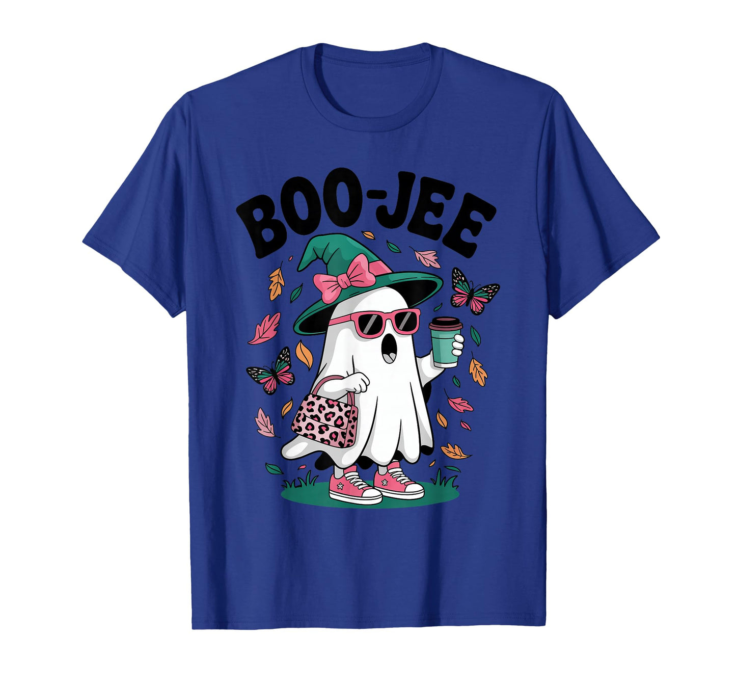 Ghost Boujee Witch Hat Coffee Halloween Leopard Print Girls T-Shirt