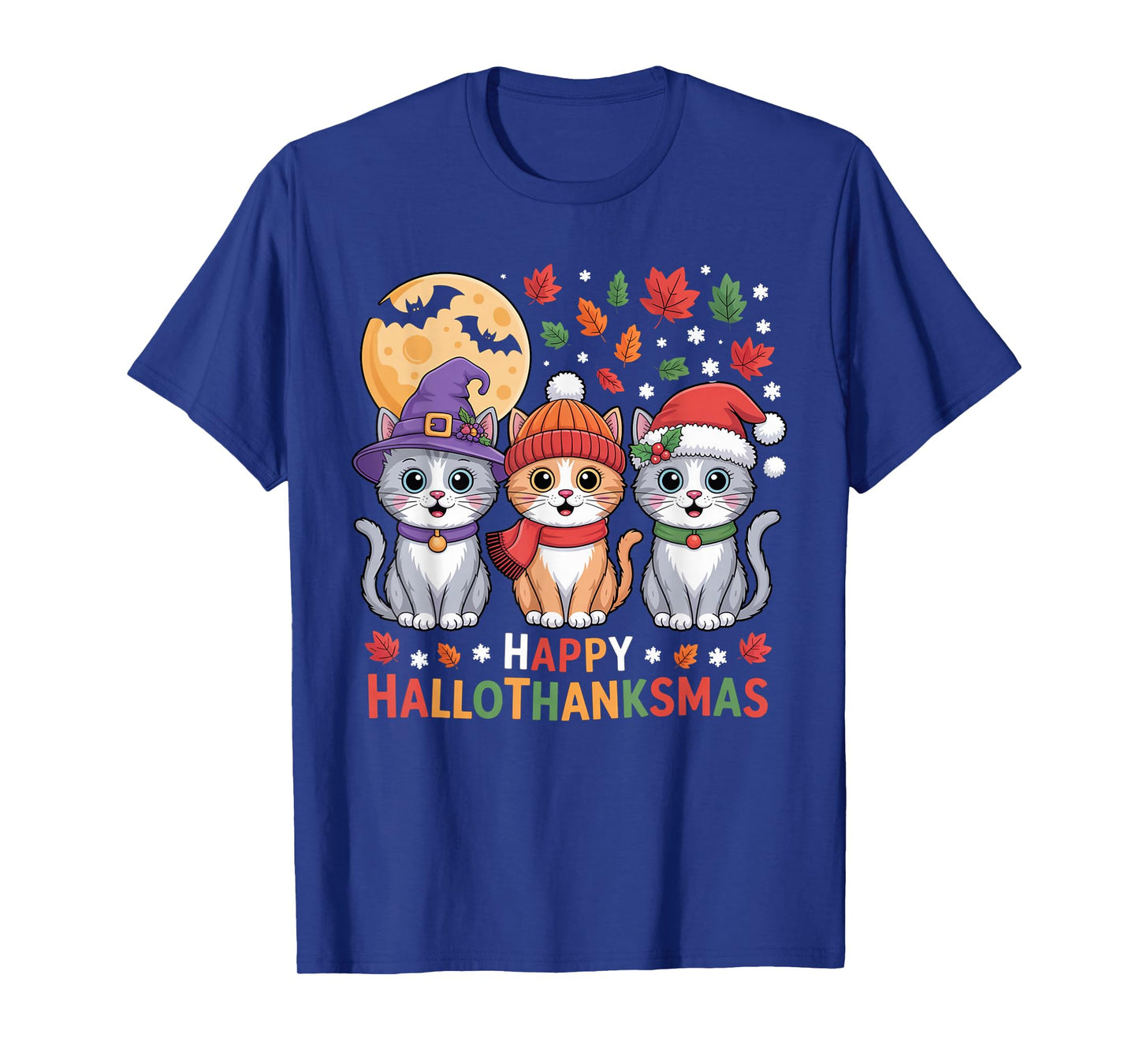 Halloween Thanksgiving Christmas Happy HalloThanksMas Cats T-Shirt