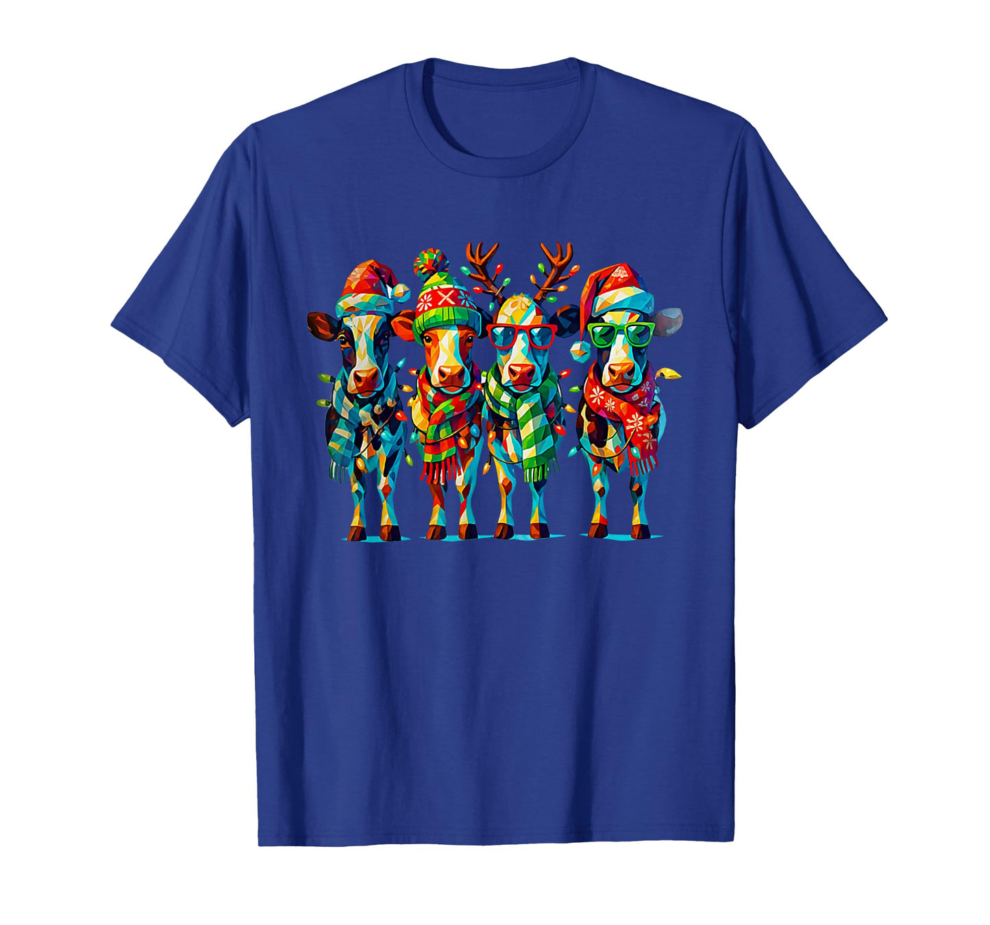 Funny Cow Christmas Lights Western Xmas Santa Farm Animal T-Shirt