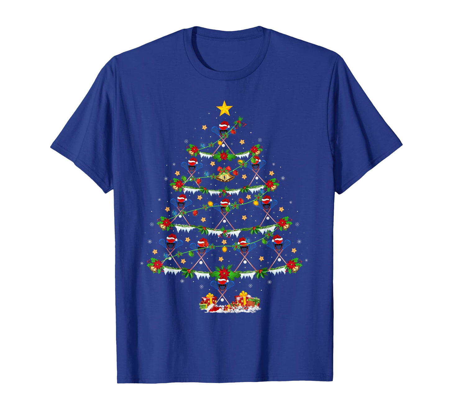 Lacrosse Christmas Tree Lights Sports Player Xmas T-Shirt