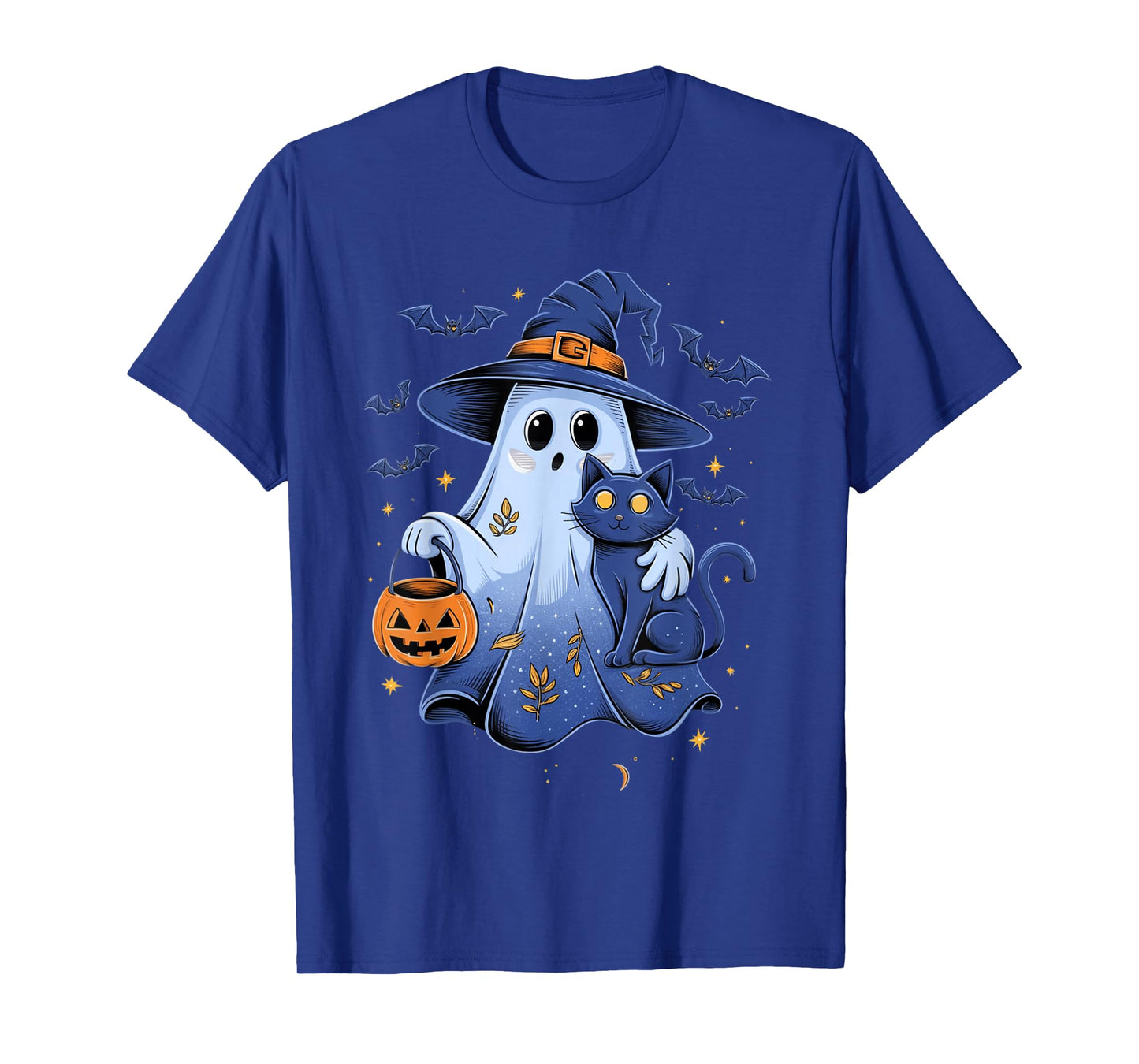 Funny Ghost Witch Holding Black Cat Women Men Halloween T-Shirt