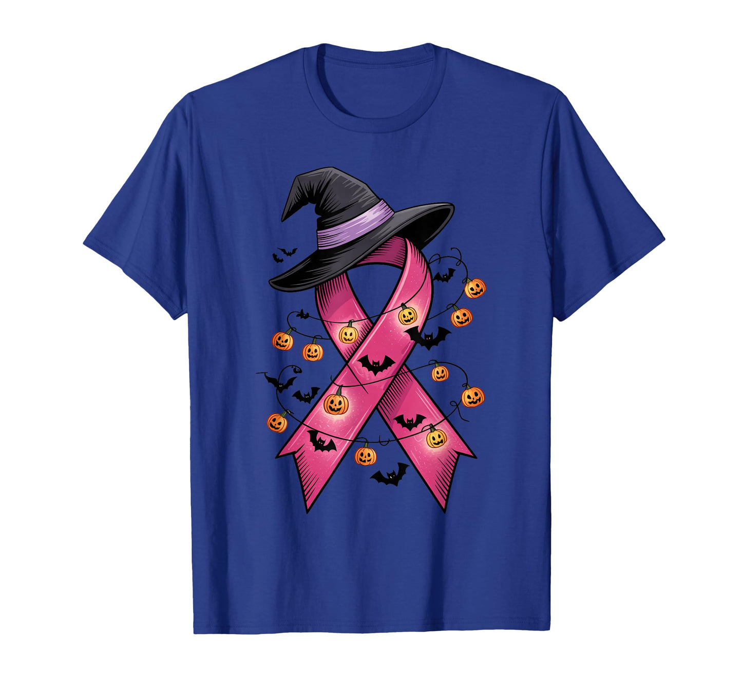 Pink Ribbon Breast Cancer with Witch Hat Halloween Costume T-Shirt