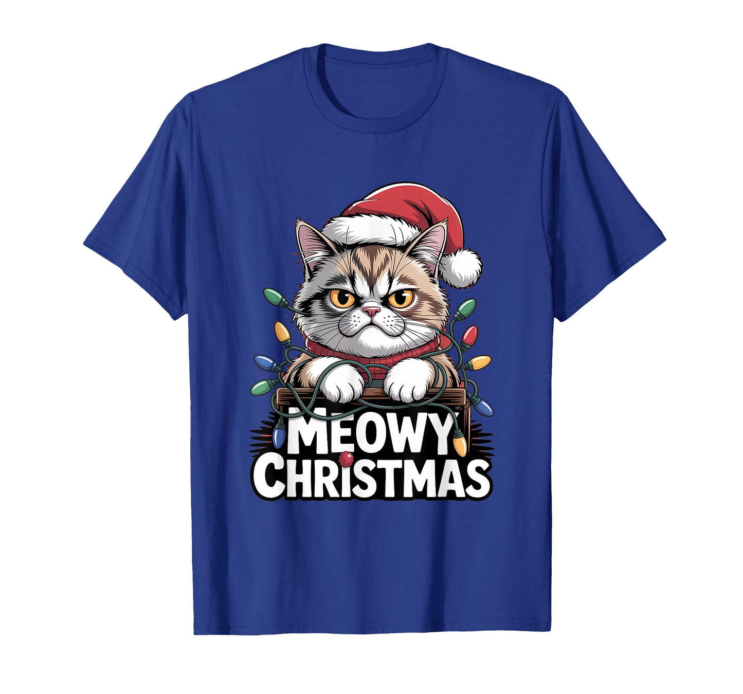 Meowy Christmas Cute Cat Santa Hat Funny Holiday T-Shirt