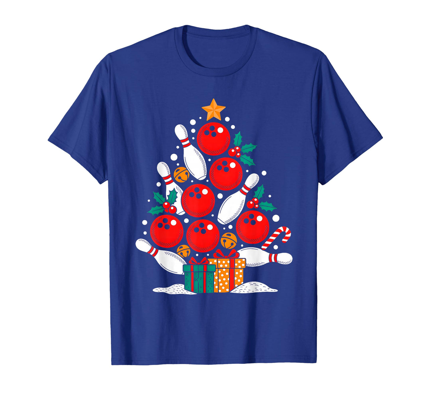 Funny Bowling Christmas Tree Lights Xmas Vibes Bowling Lover T-Shirt