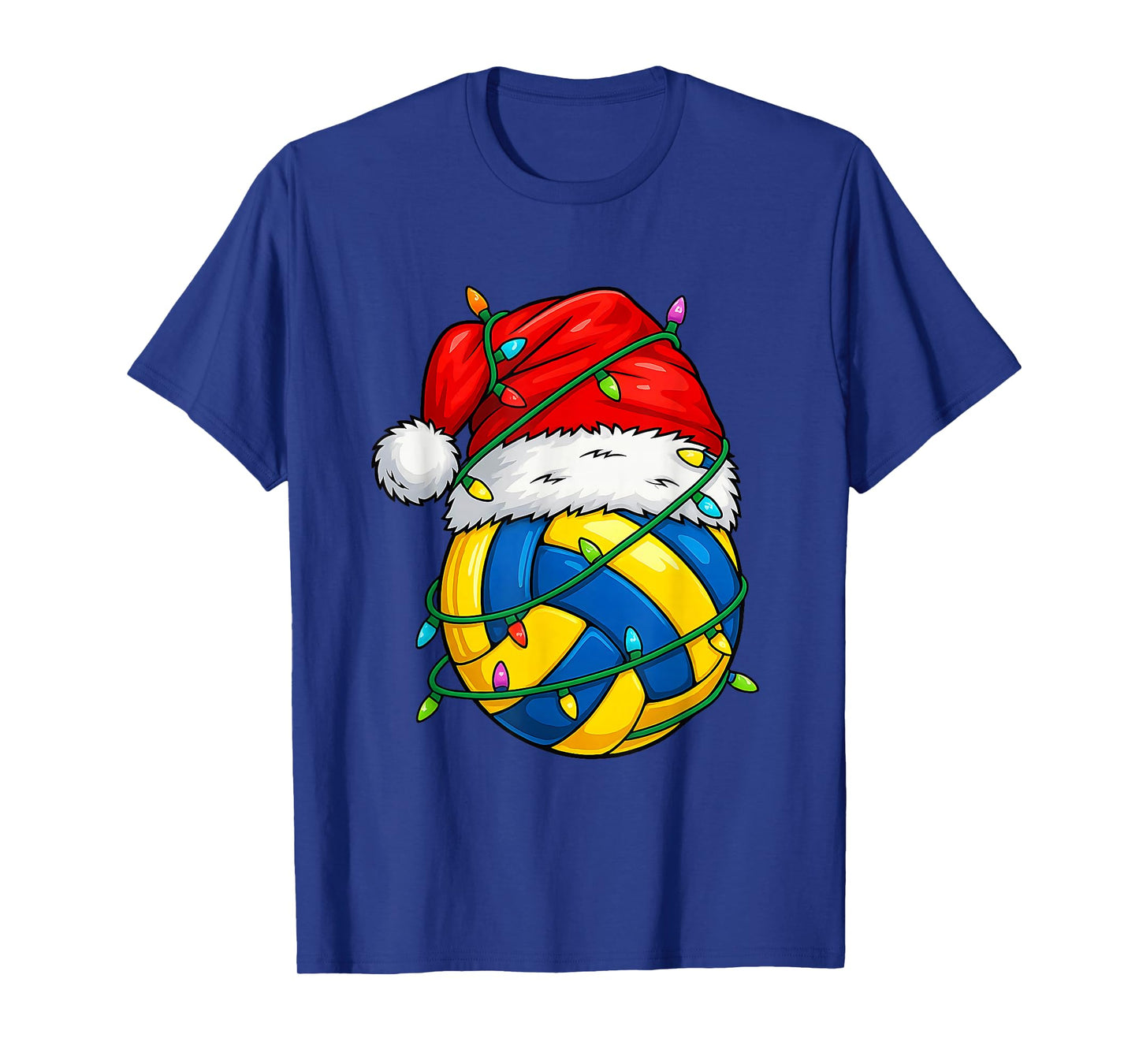 Christmas Volleyball Santa Hat Lights Colorful Funny Player T-Shirt