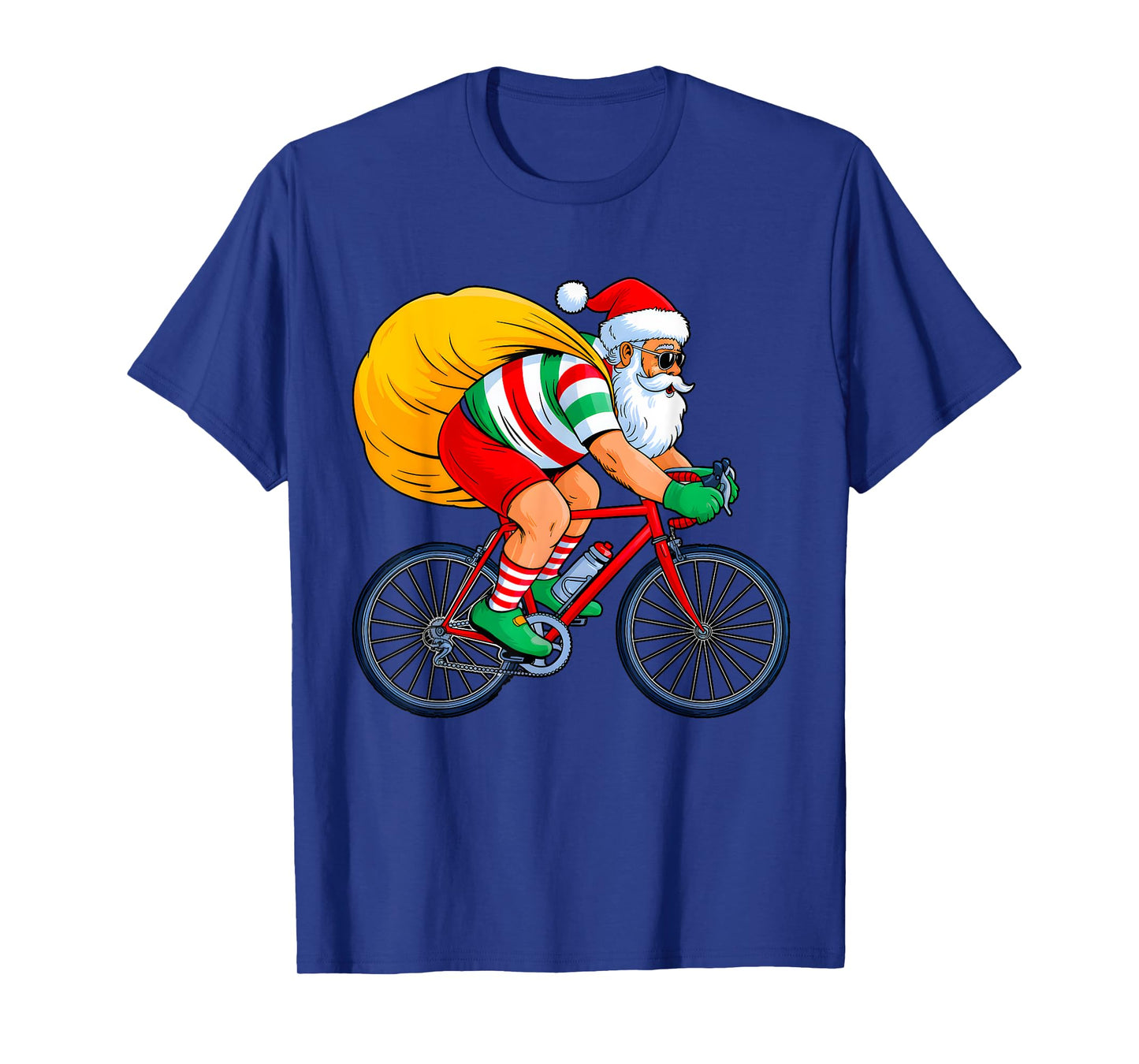 Retro Santa Riding Bicycle Cycling Biking Elf Bike Christmas T-Shirt