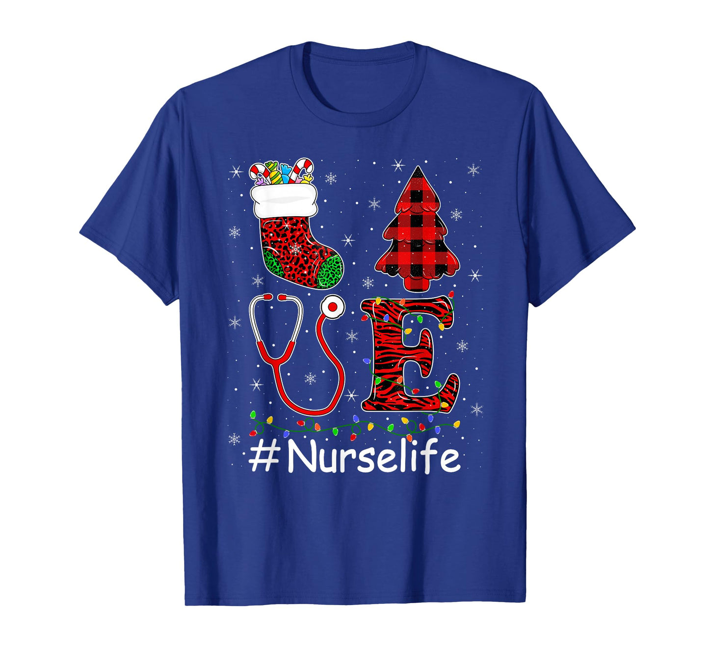 Love Nurse Christmas Pajamas Nurse Scrub Tops Nurselife T-Shirt
