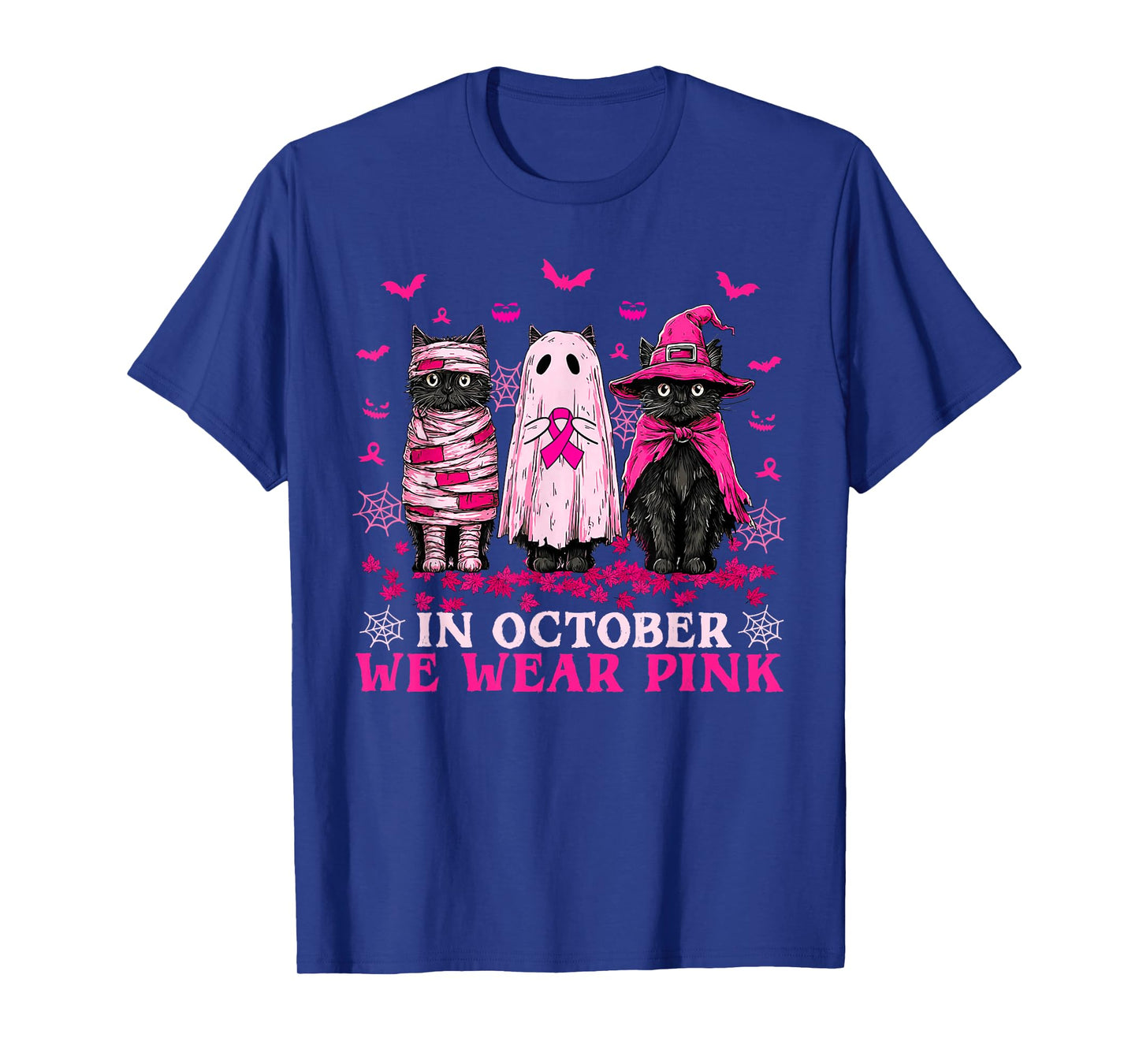 Retro Halloween Black Cat in October We Wear Pink T-Shirt